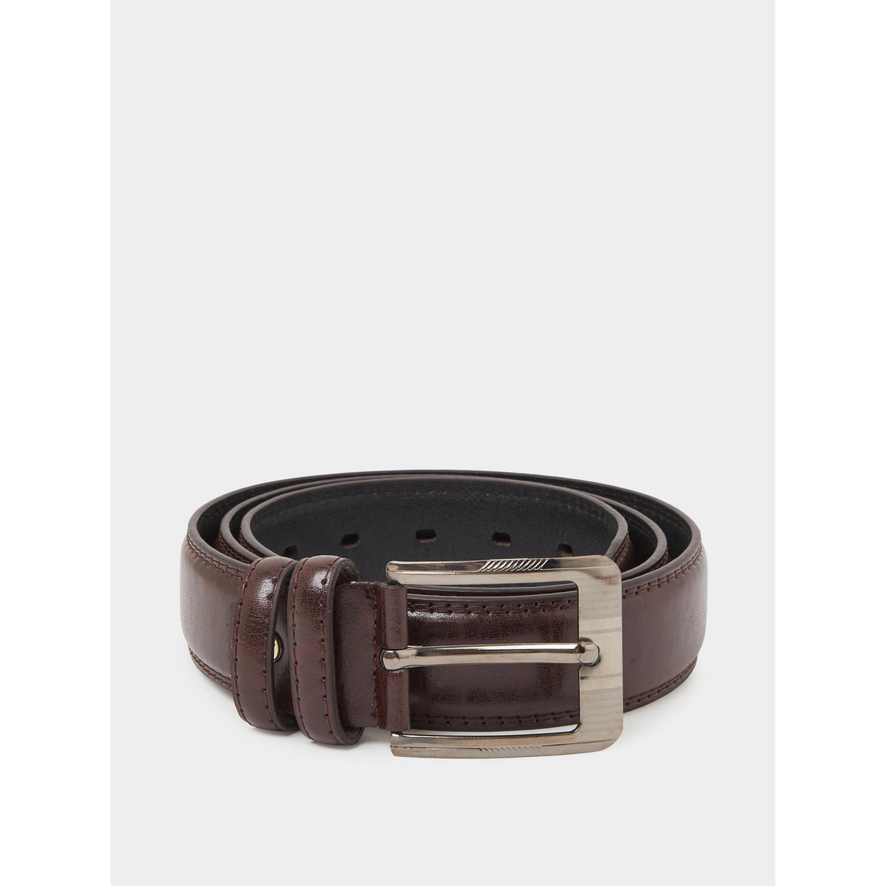 Styli Coffee Brown Solid Faux Leather Pin Buckle Belt-men-beltsandwallets-belts-image-1
