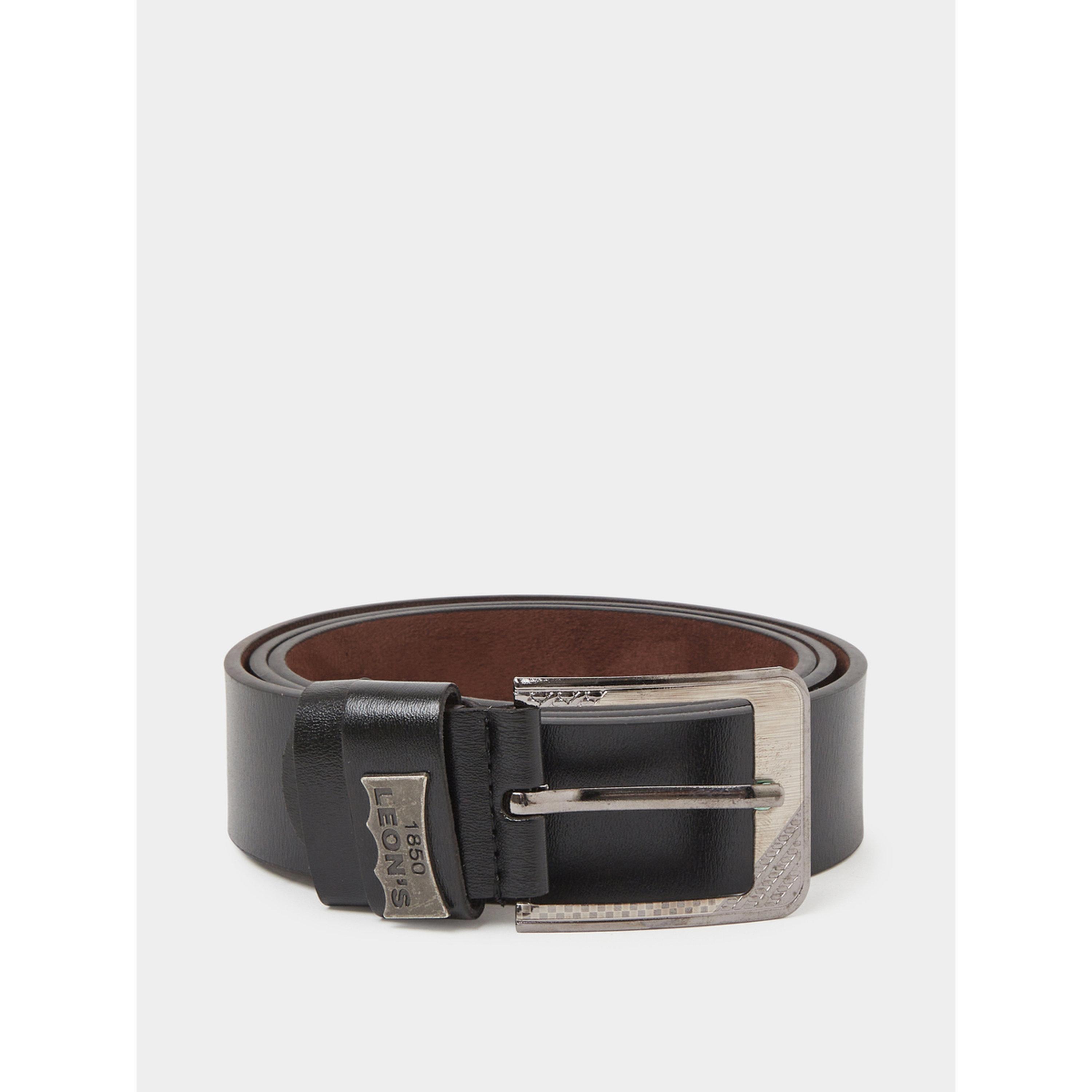 Styli Black Solid Faux Leather Belt with Engraved Buckle-men-beltsandwallets-belts-image-1