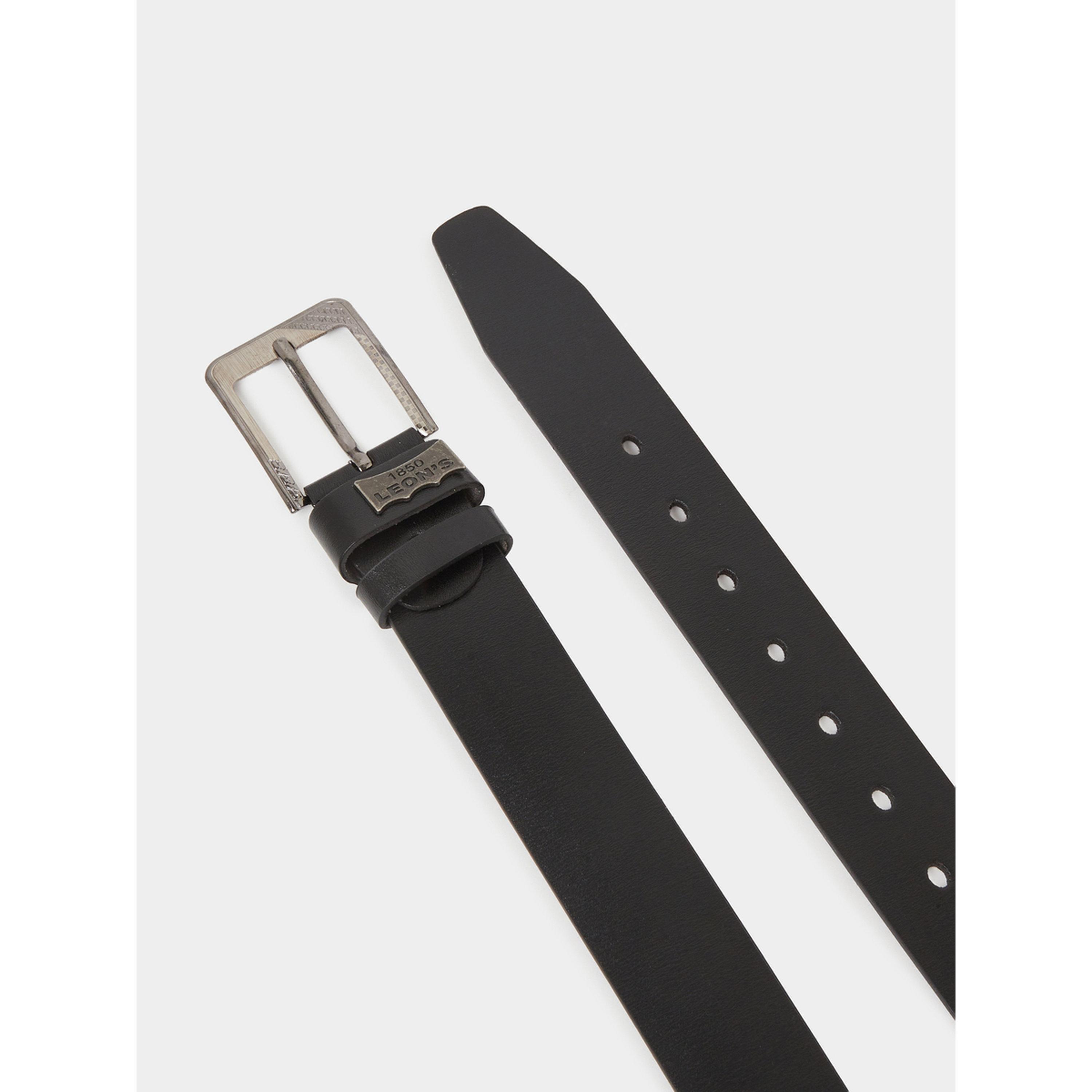 Styli Black Solid Faux Leather Belt with Engraved Buckle-men-beltsandwallets-belts-image-2