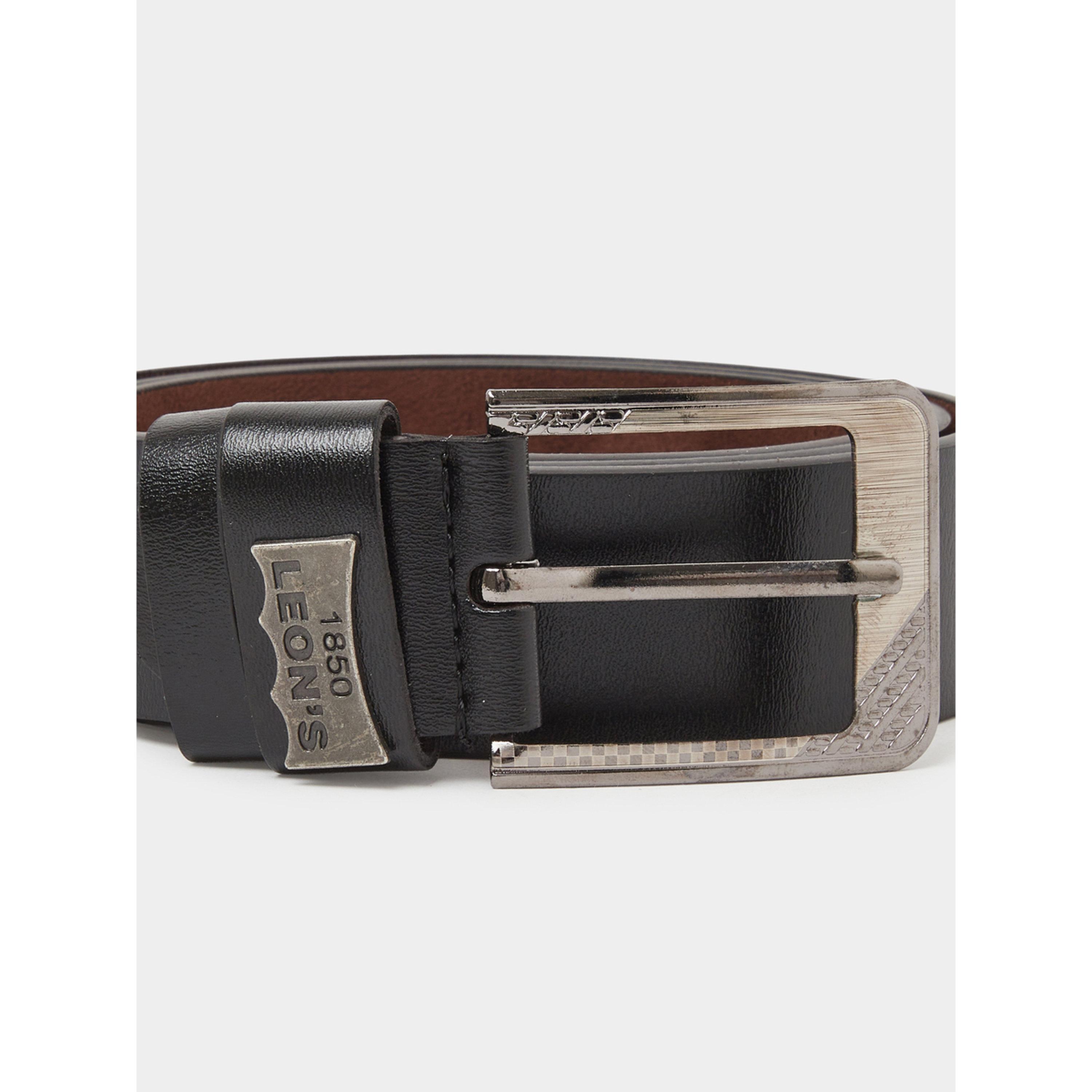 Styli Black Solid Faux Leather Belt with Engraved Buckle-men-beltsandwallets-belts-image-3
