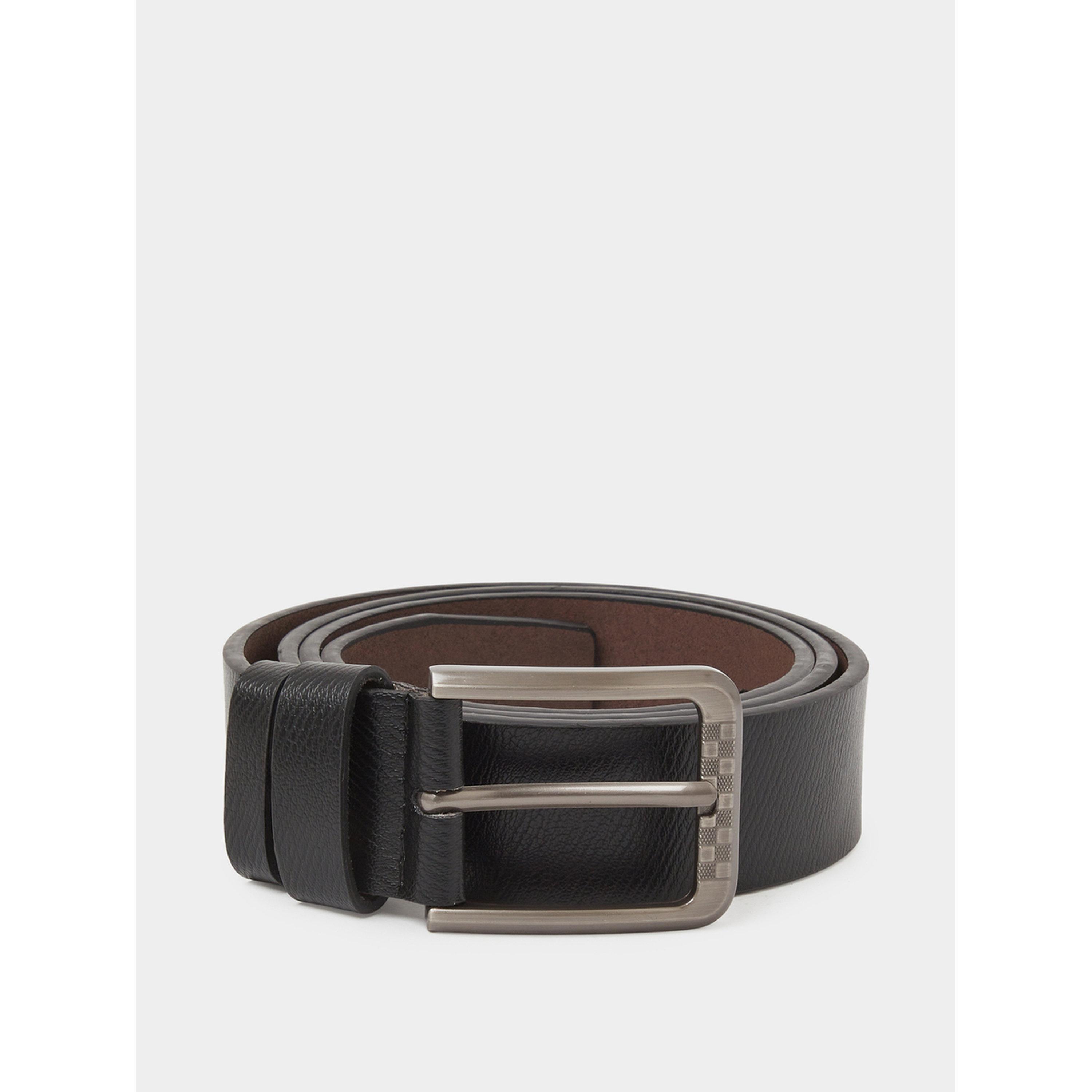 Styli Black Solid Faux Leather Belt with Gunmetal Buckle-men-beltsandwallets-belts-image-1