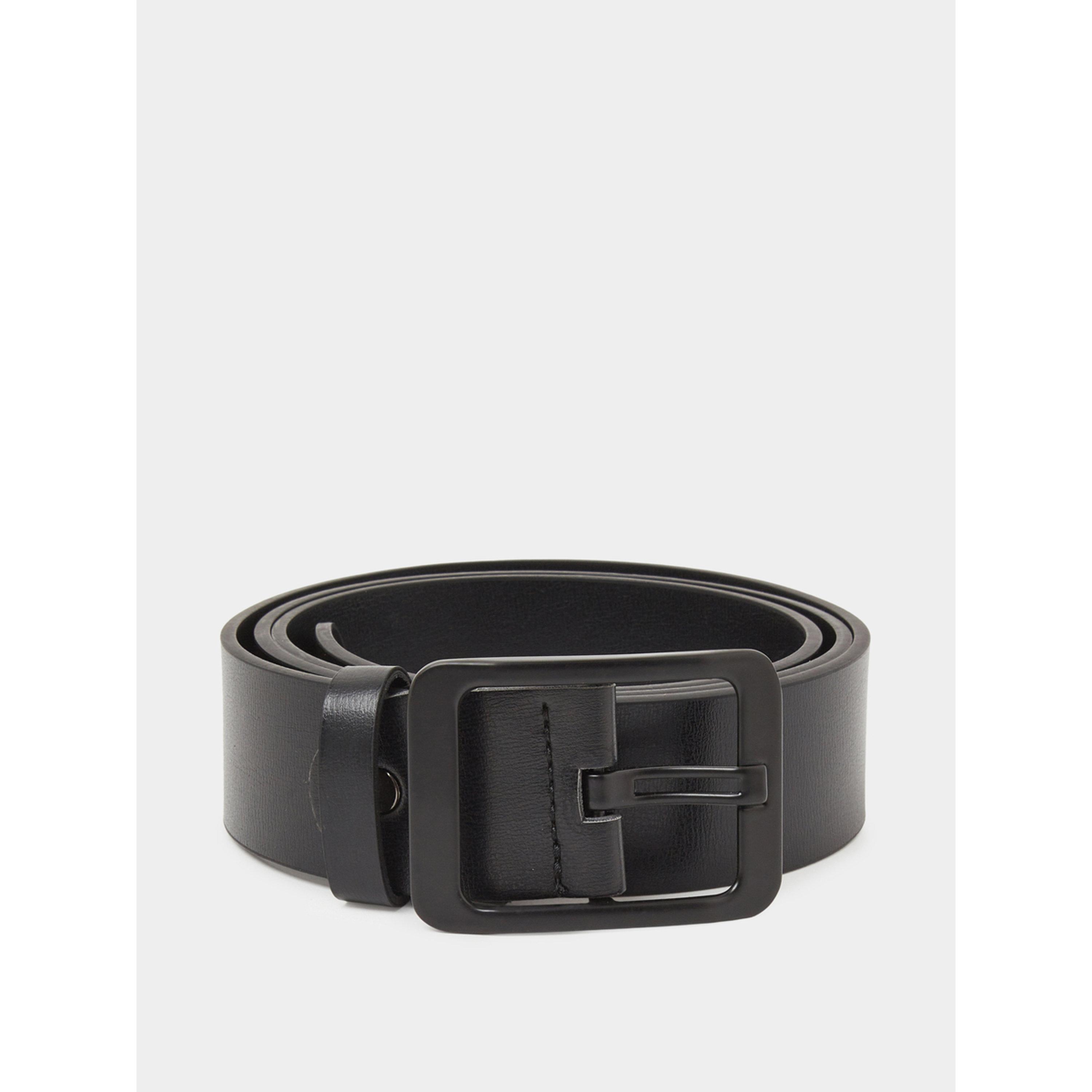 Styli Black Solid Faux leather Belt with Square Buckle-men-beltsandwallets-belts-image-1