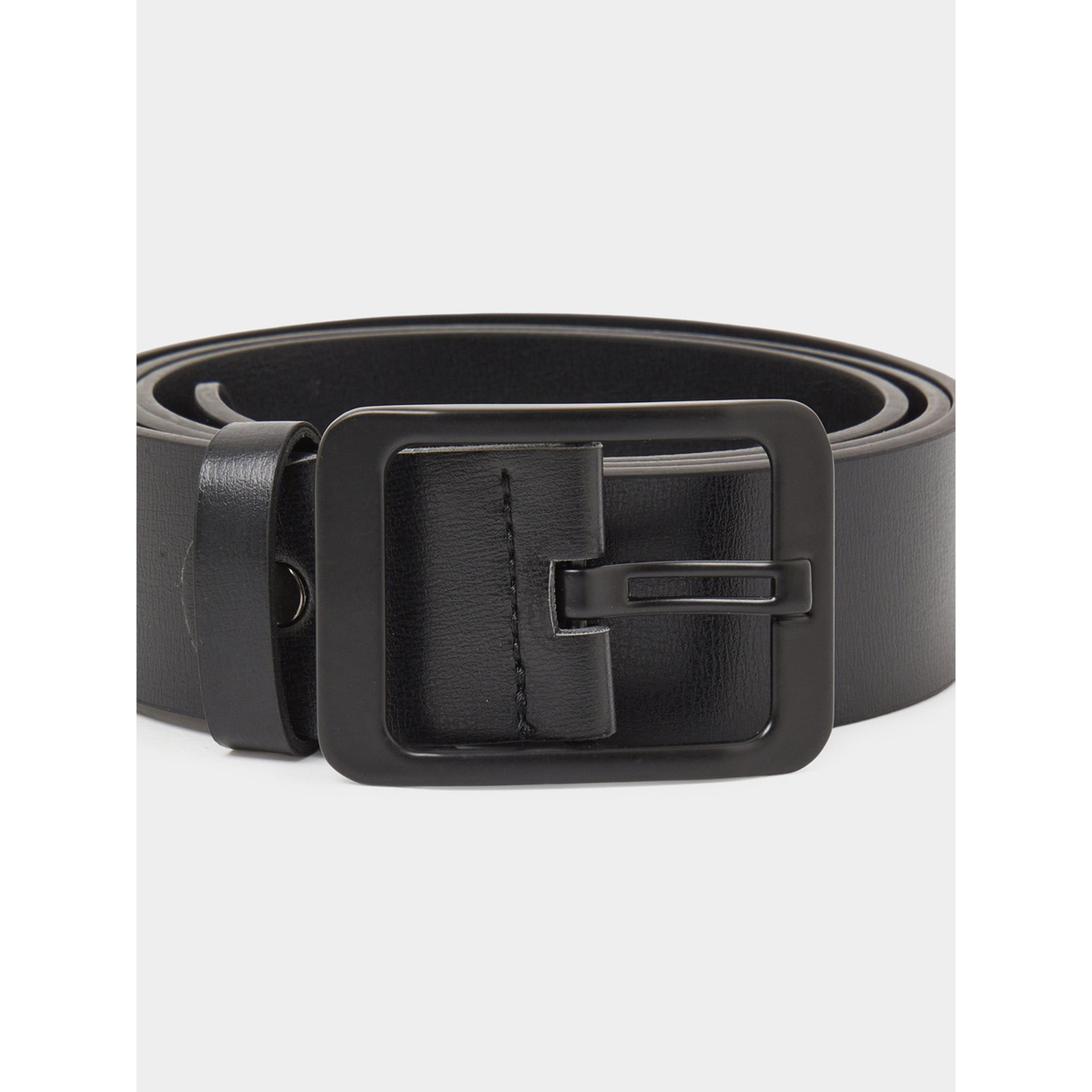 Styli Black Solid Faux leather Belt with Square Buckle-men-beltsandwallets-belts-image-3