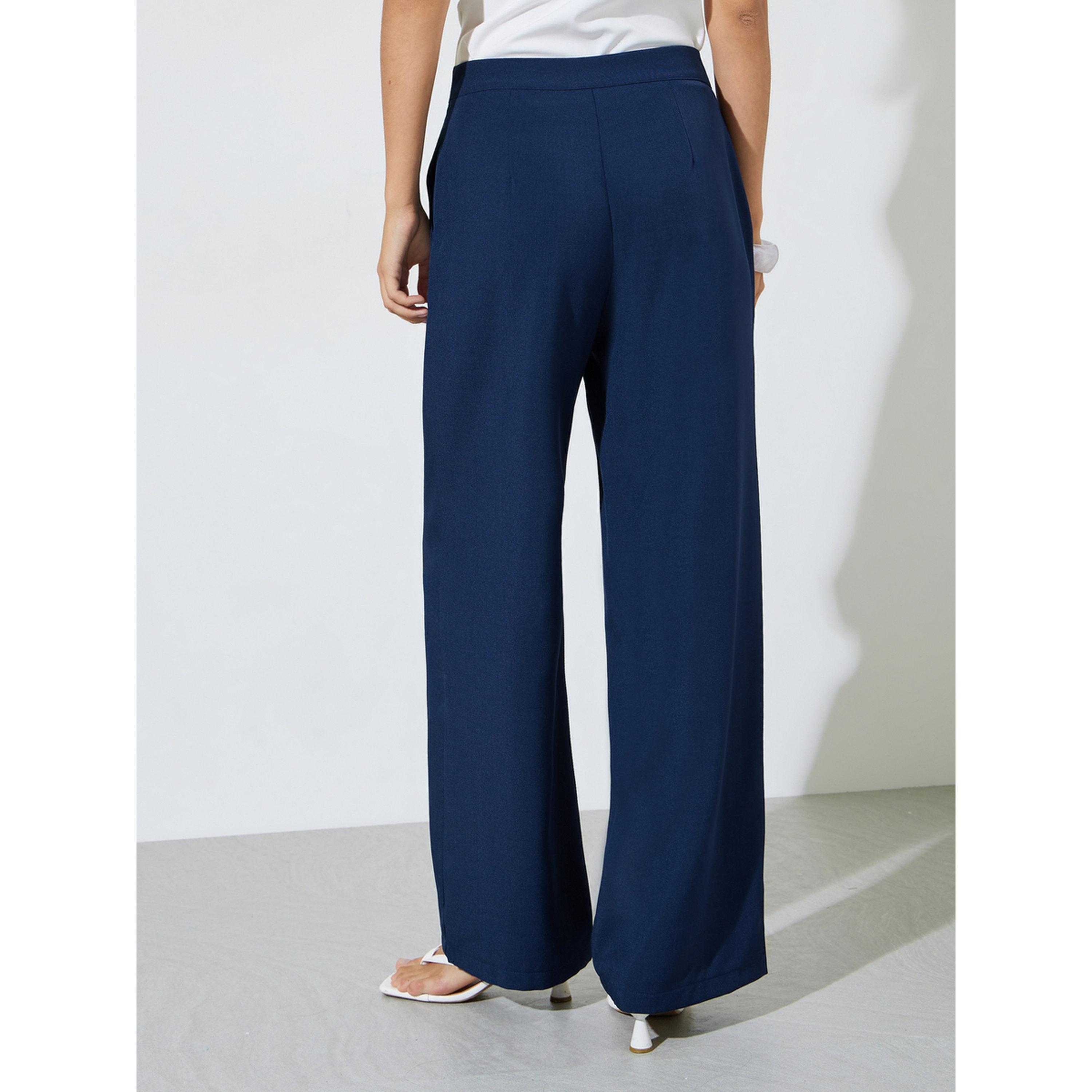 بنطال كحلي سادة بأرجل واسعة وتفاصيل أزرار-women-clothing-joggers-image-4
