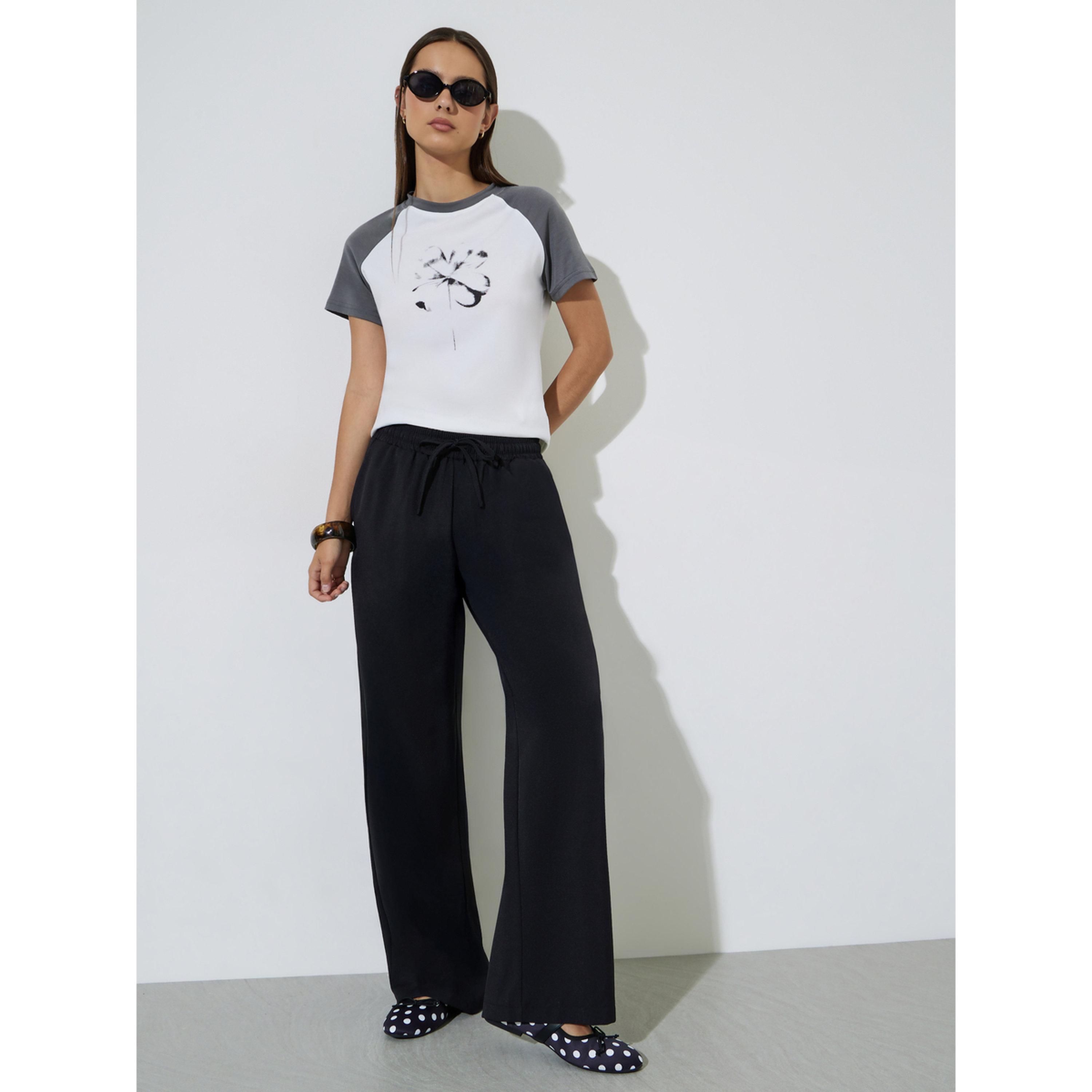 Styli Black Wide Leg Drawstring Pants-women-clothing-joggers-image-2