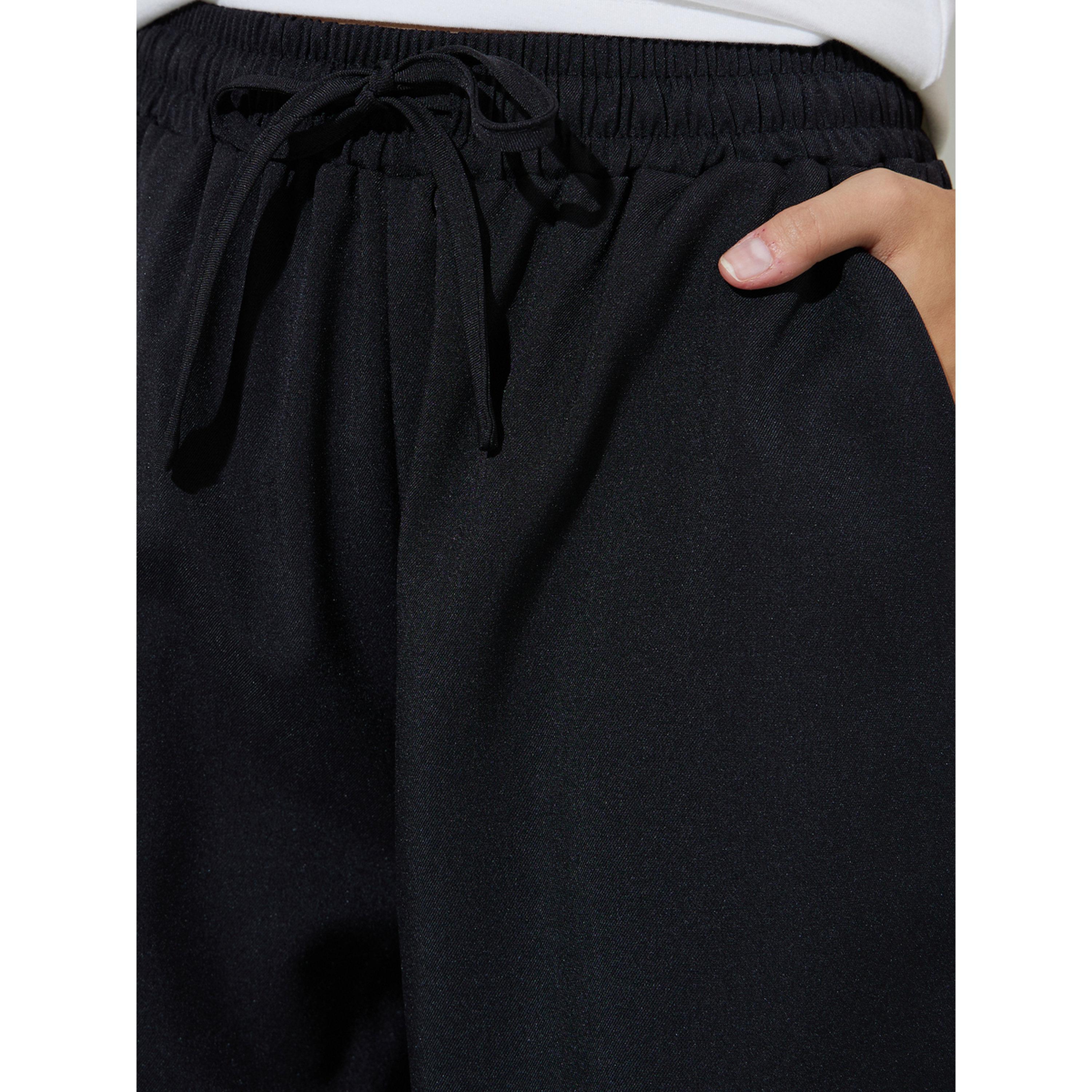 Styli Black Wide Leg Drawstring Pants-women-clothing-joggers-image-3