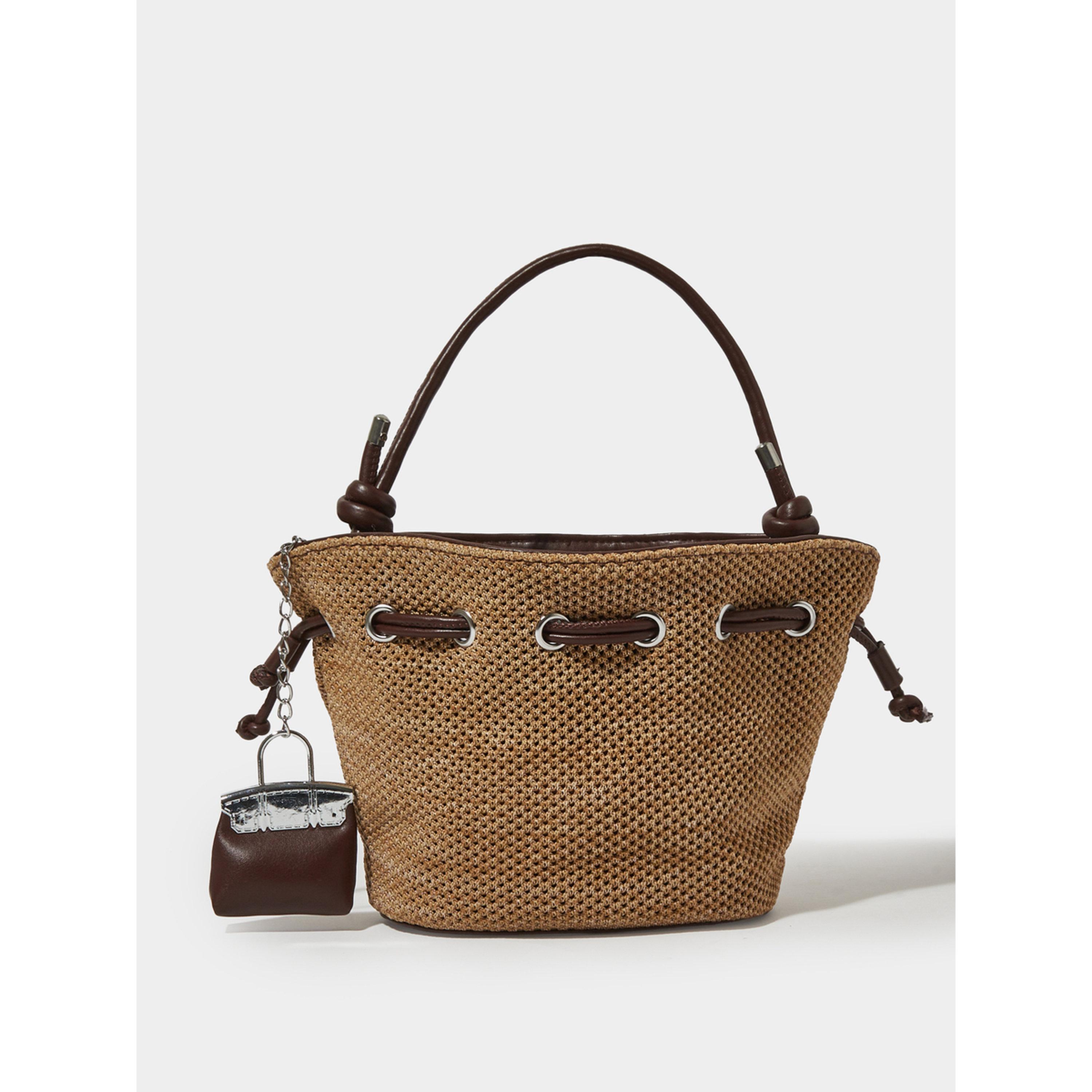 حقيبة كتف باكت منسوجة مع محفظة صغيرة باللون الكاكي-women-bagsandwallets-handbags-image-1