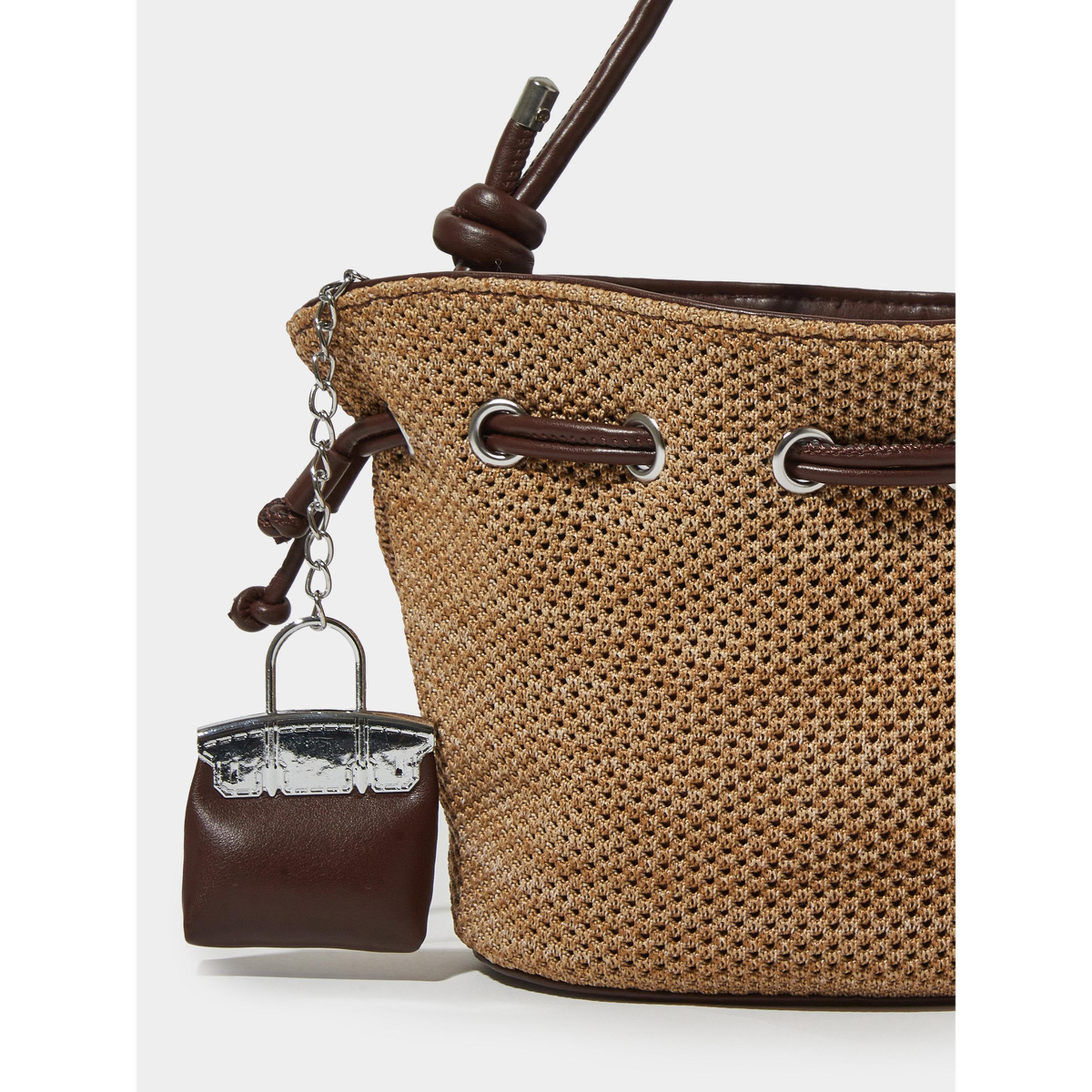 حقيبة كتف باكت منسوجة مع محفظة صغيرة باللون الكاكي-women-bagsandwallets-handbags-image-2