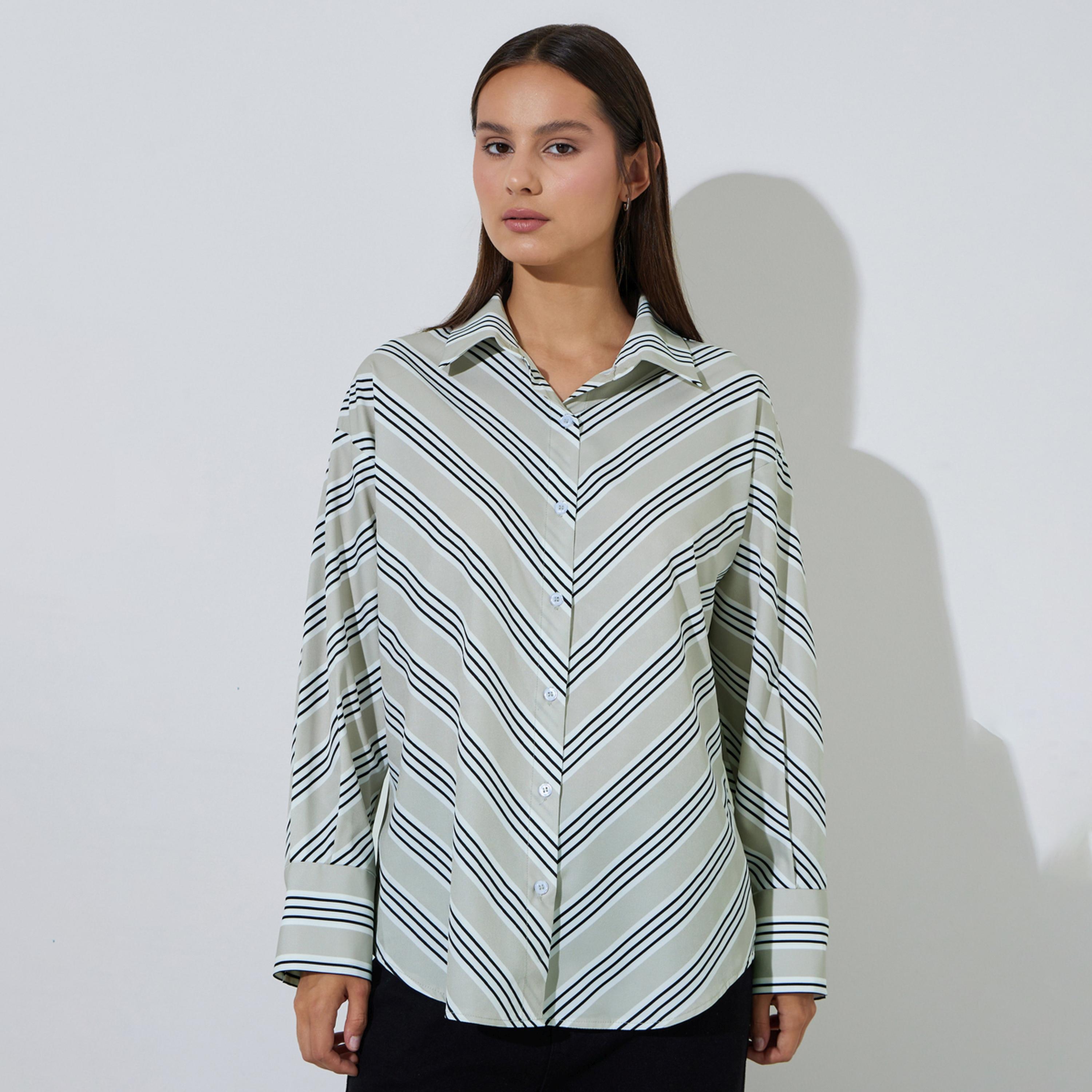 Styli Multi-Color Striped Long Sleeves Oversized Shirt-women-clothing-shirtsandblouses-shirts-image-1