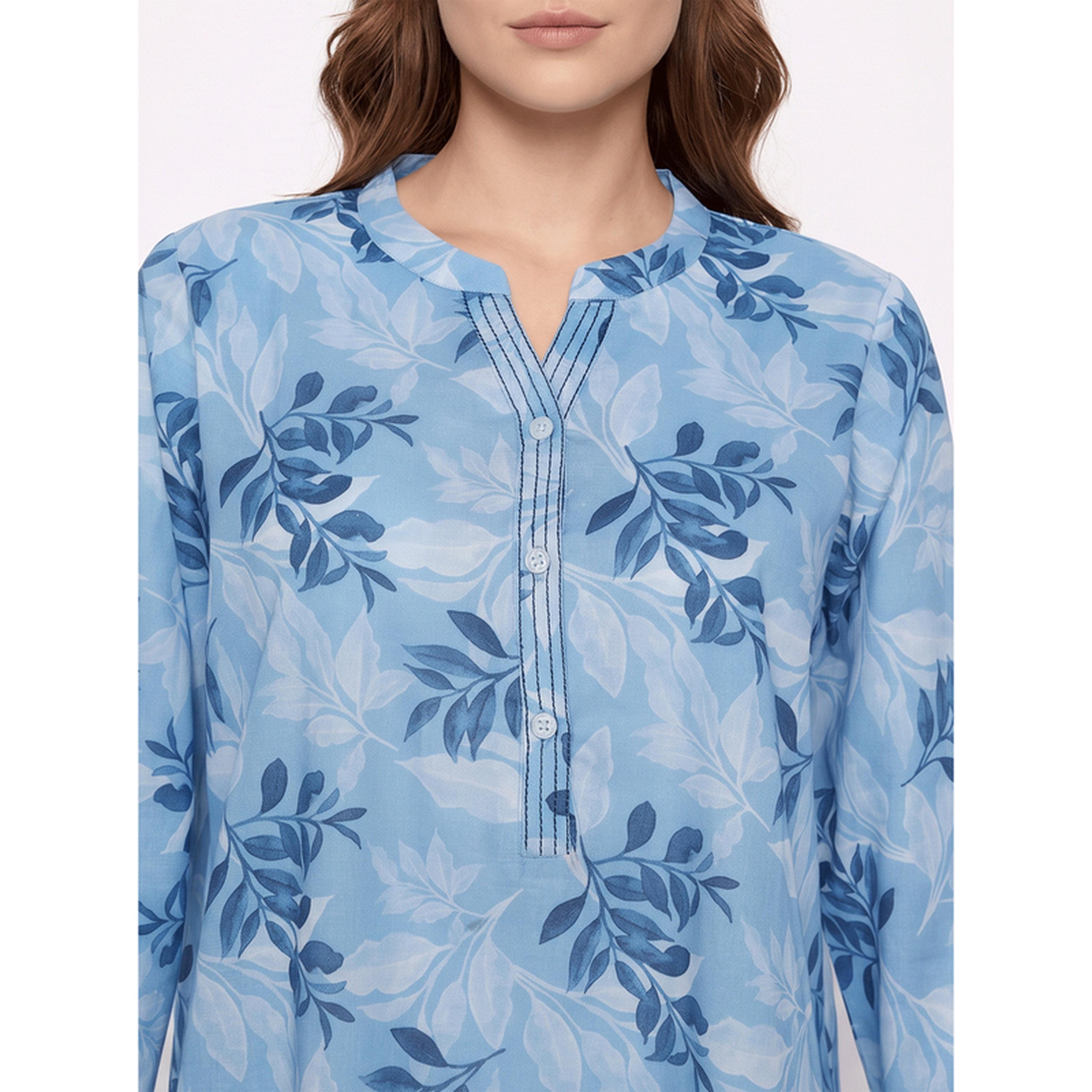 SYVA X Styli Women Blue Floral Nightdress-women-clothing-nightwear-nighties-image-5