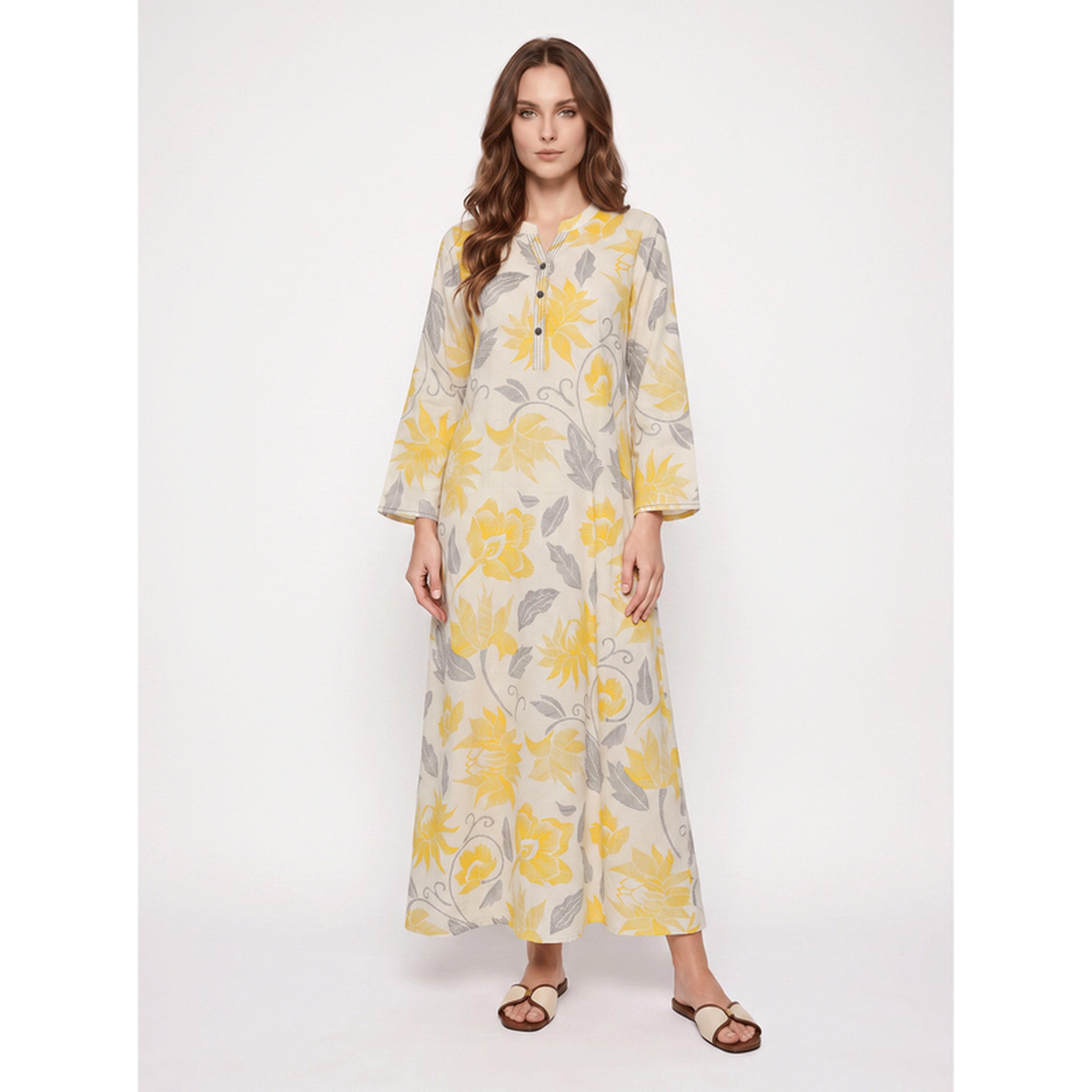 SYVA X Styli Beige Yellow Floral Nightdress-women-clothing-nightwear-nighties-image-1
