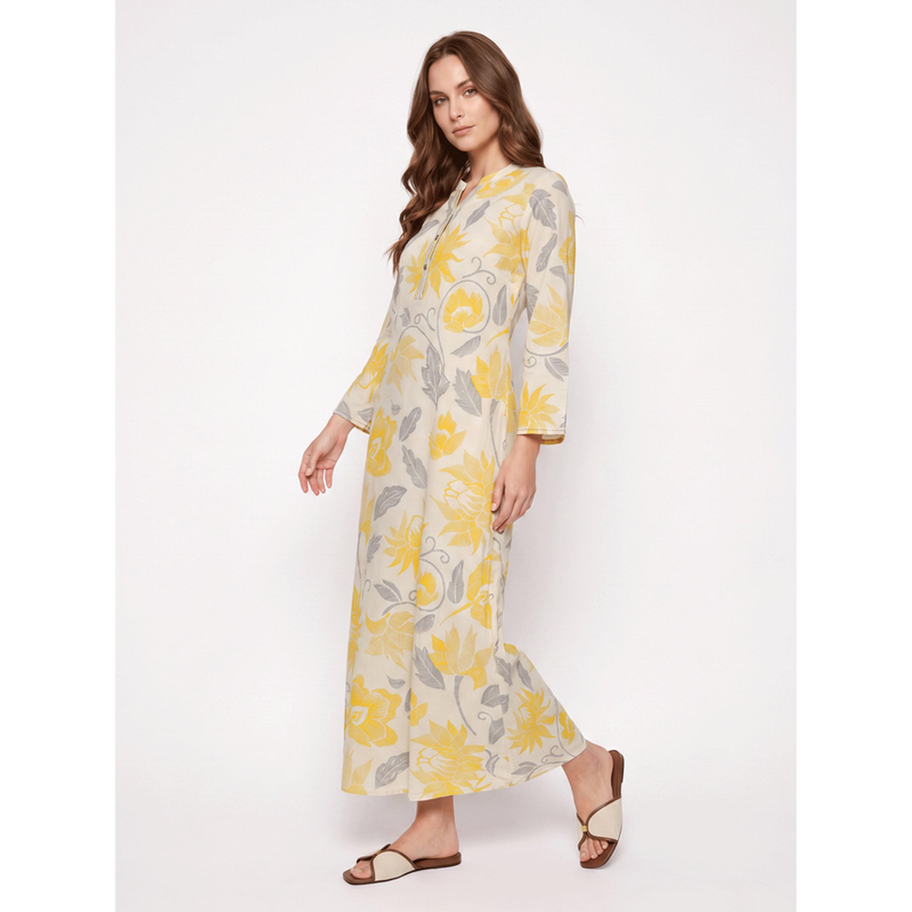 SYVA X Styli Beige Yellow Floral Nightdress-women-clothing-nightwear-nighties-image-2
