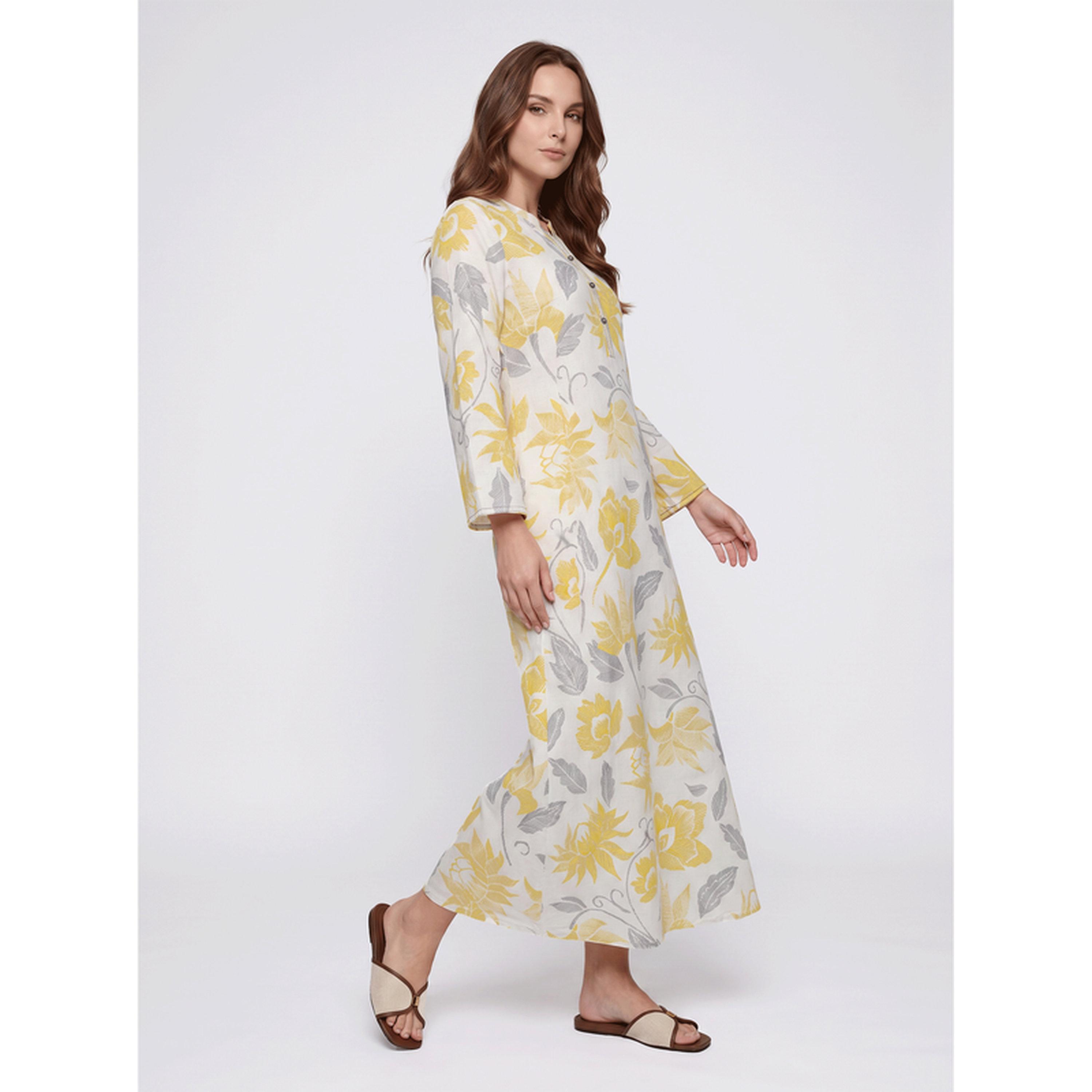 SYVA X Styli Beige Yellow Floral Nightdress-women-clothing-nightwear-nighties-image-3