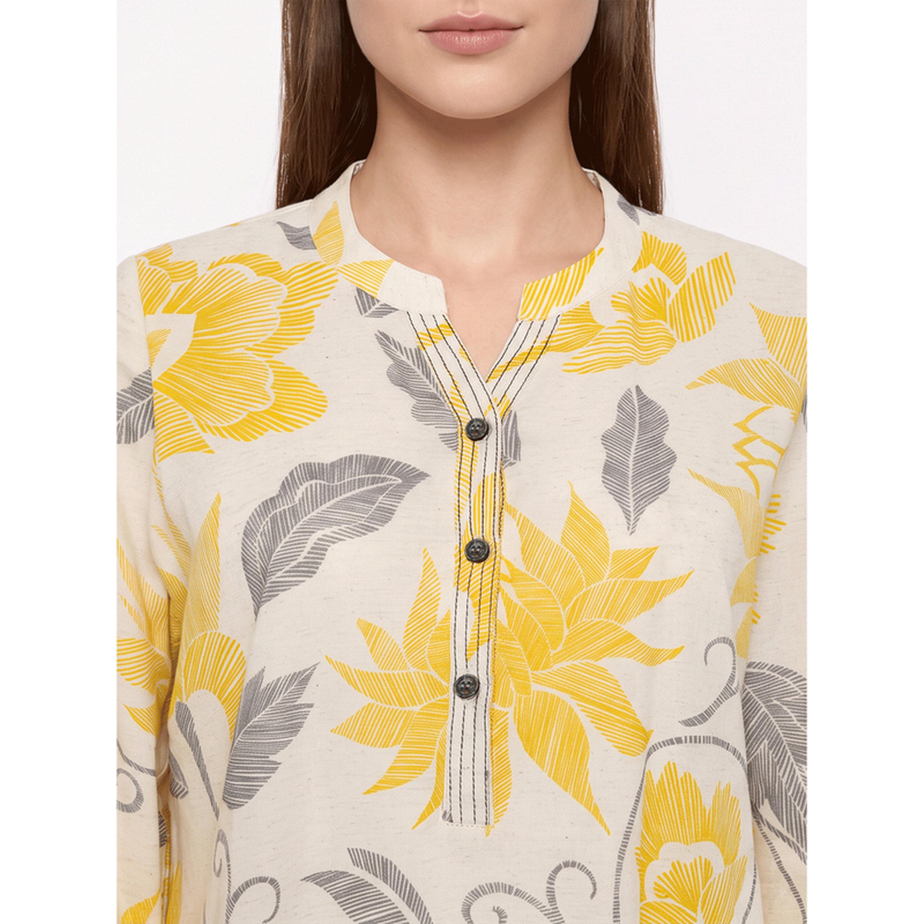 SYVA X Styli Beige Yellow Floral Nightdress-women-clothing-nightwear-nighties-image-5
