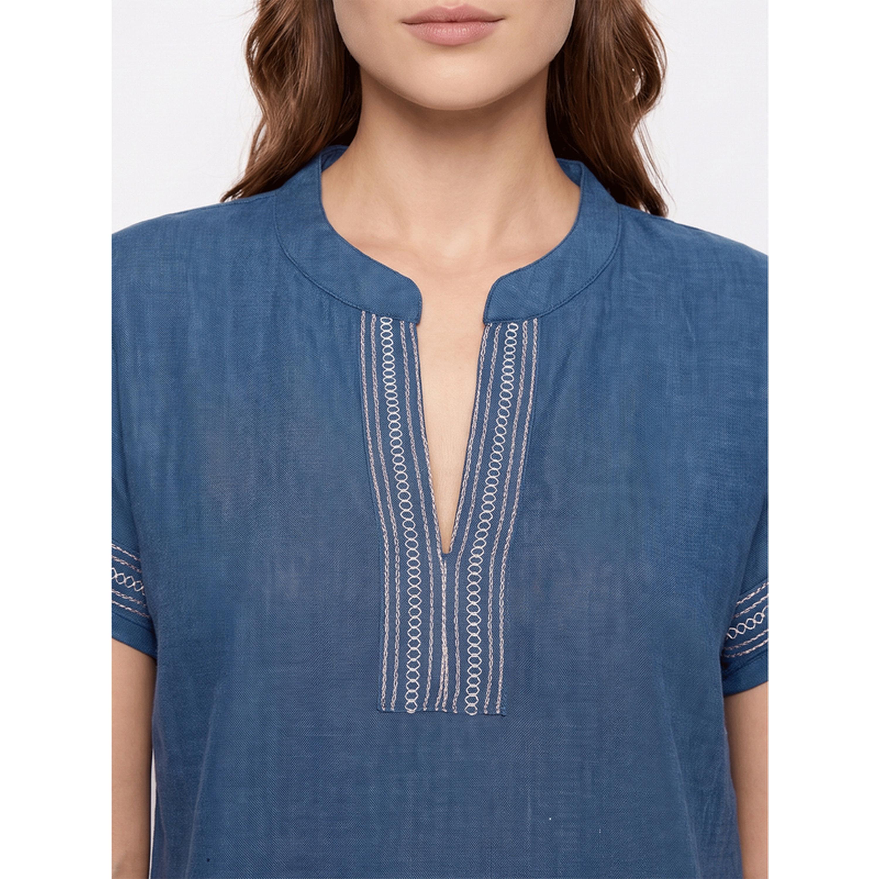 Mish Blue Short Sleeve Embroidered Pyjama Set-women-clothing-nightwear-pyjamas-longsets-image-6