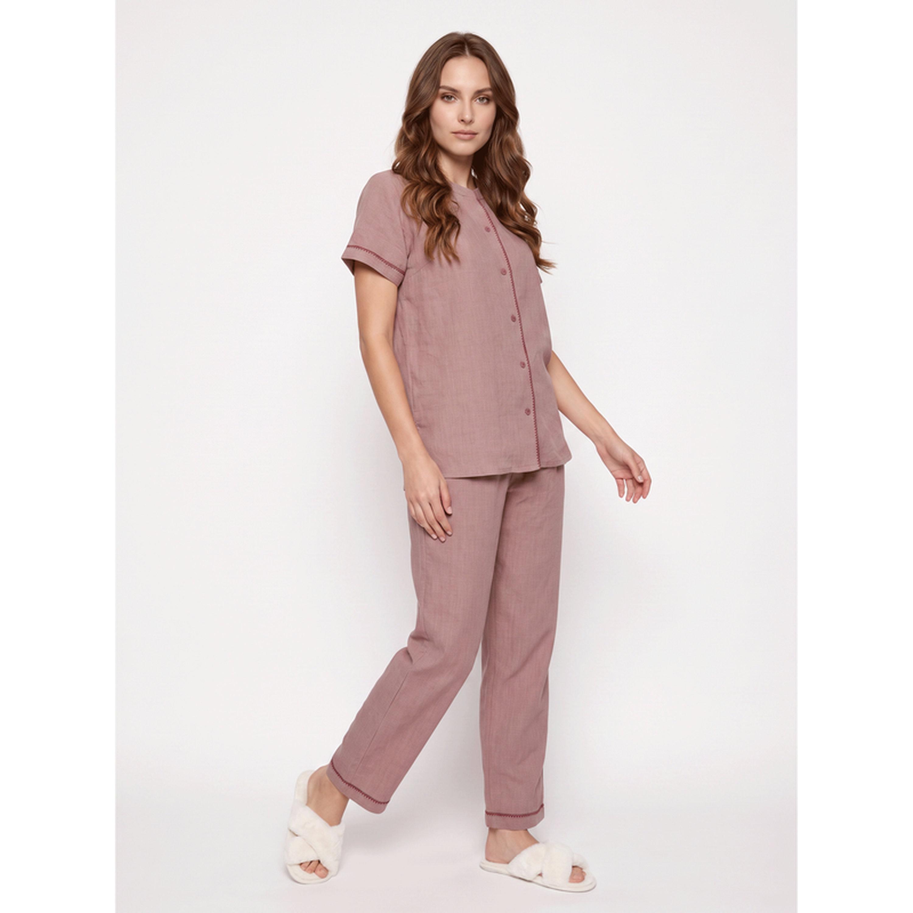 Mish Pink Woven Short Sleeve Pyjama Set-women-clothing-nightwear-pyjamas-longsets-image-3