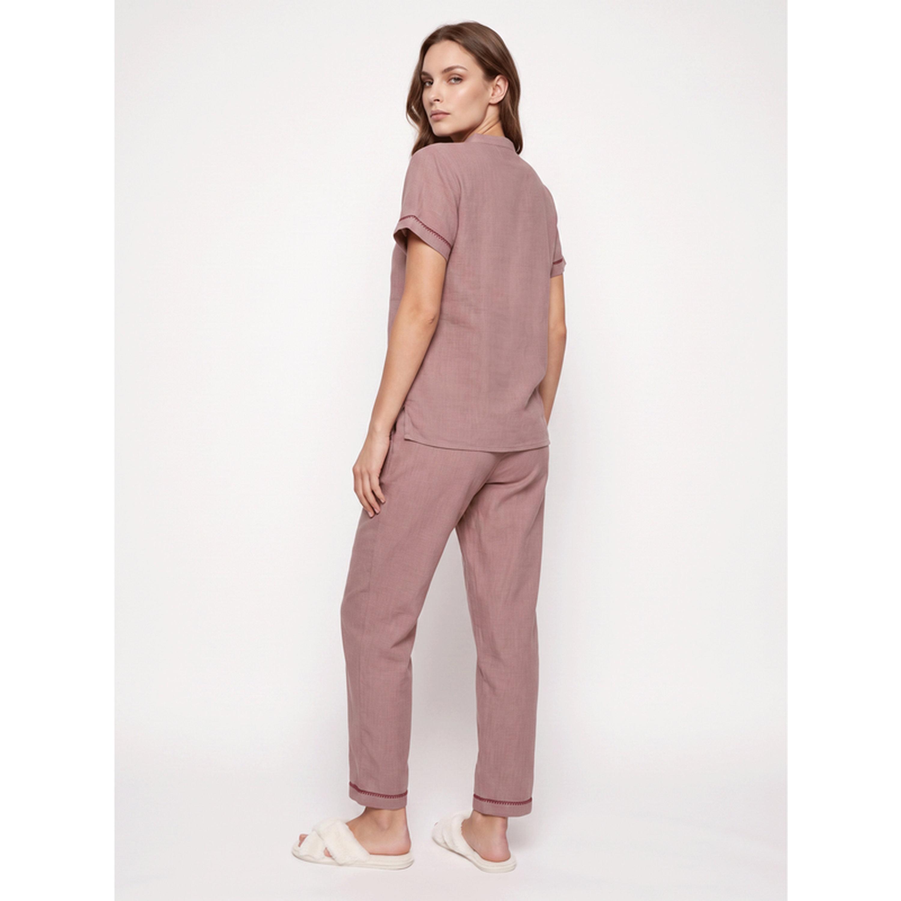 Mish Pink Woven Short Sleeve Pyjama Set-women-clothing-nightwear-pyjamas-longsets-image-4