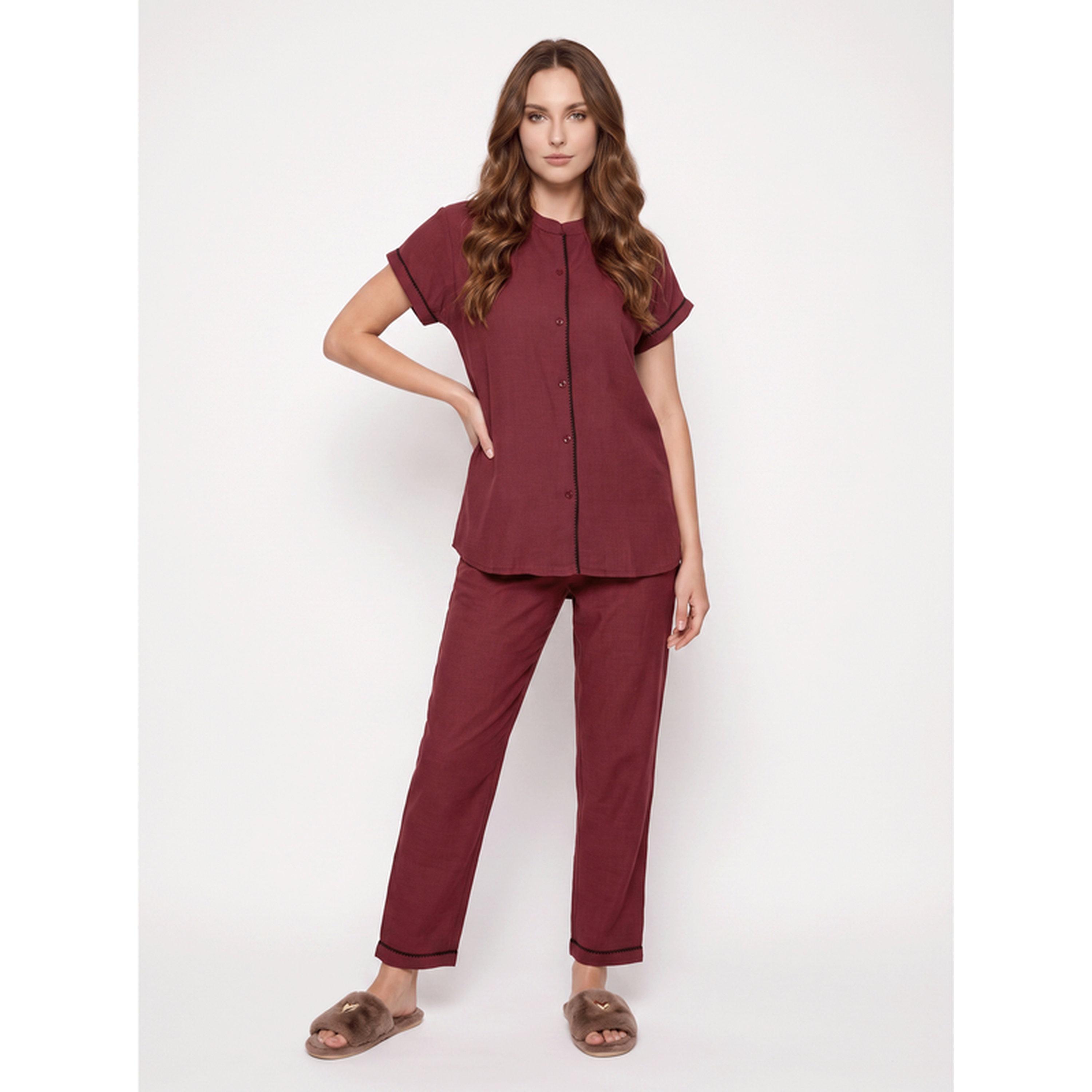 Mish Short Sleeve Solid Peach Pyjama Set-women-clothing-nightwear-pyjamas-longsets-image-1