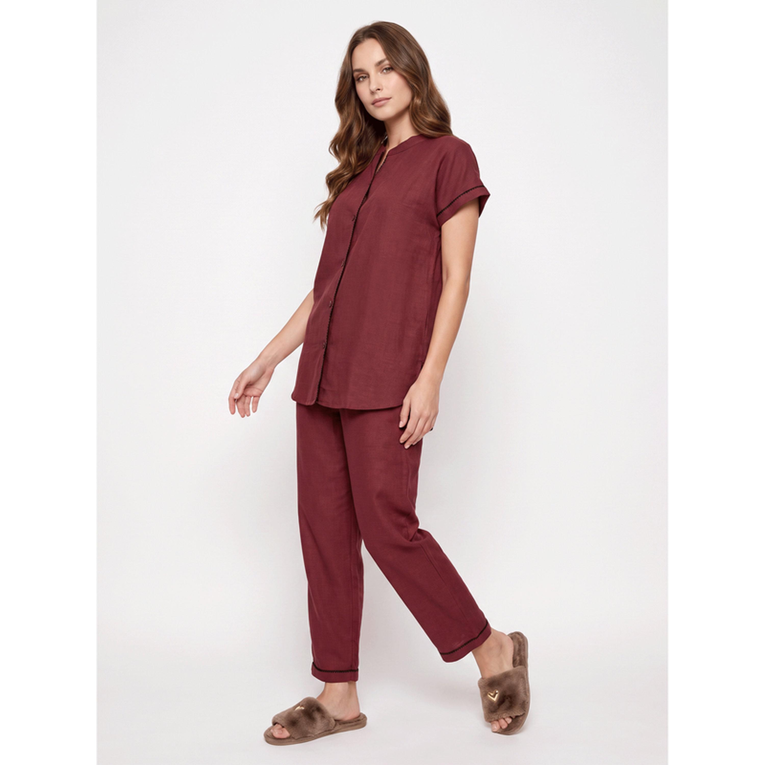 Mish Short Sleeve Solid Peach Pyjama Set-women-clothing-nightwear-pyjamas-longsets-image-2