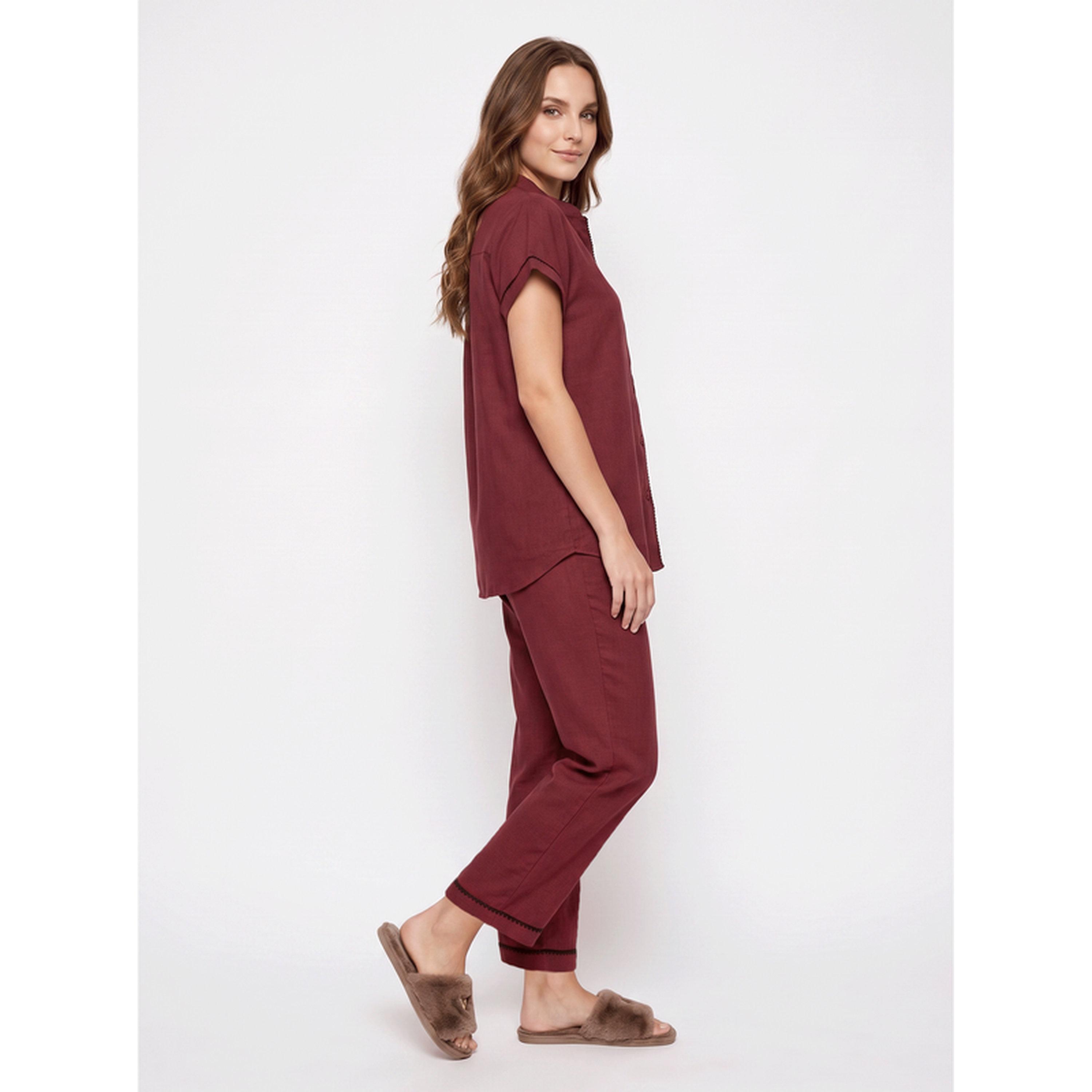 Mish Short Sleeve Solid Peach Pyjama Set-women-clothing-nightwear-pyjamas-longsets-image-3
