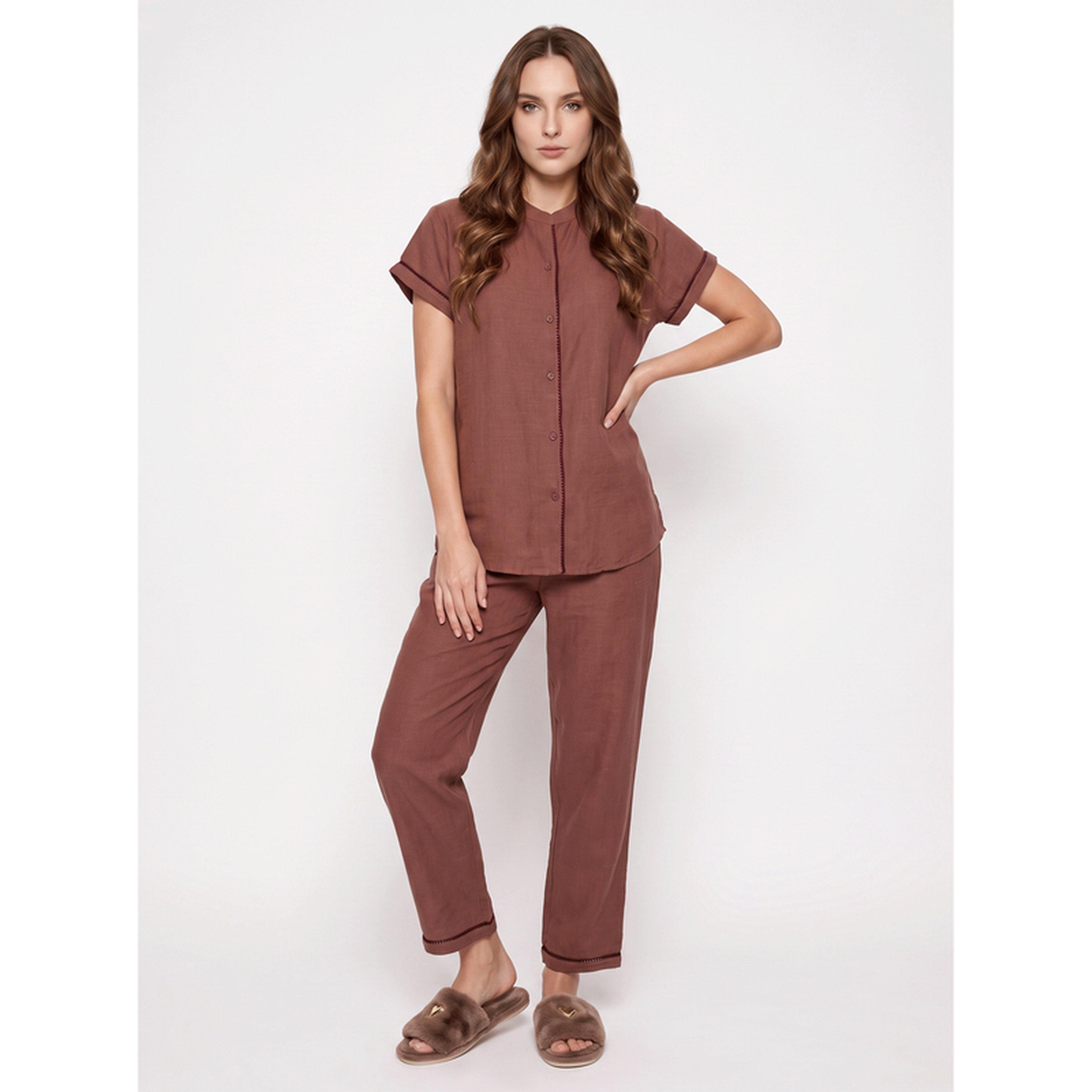 Mish Rust Short Sleeve Pajama Set-women-clothing-nightwear-pyjamas-longsets-image-1