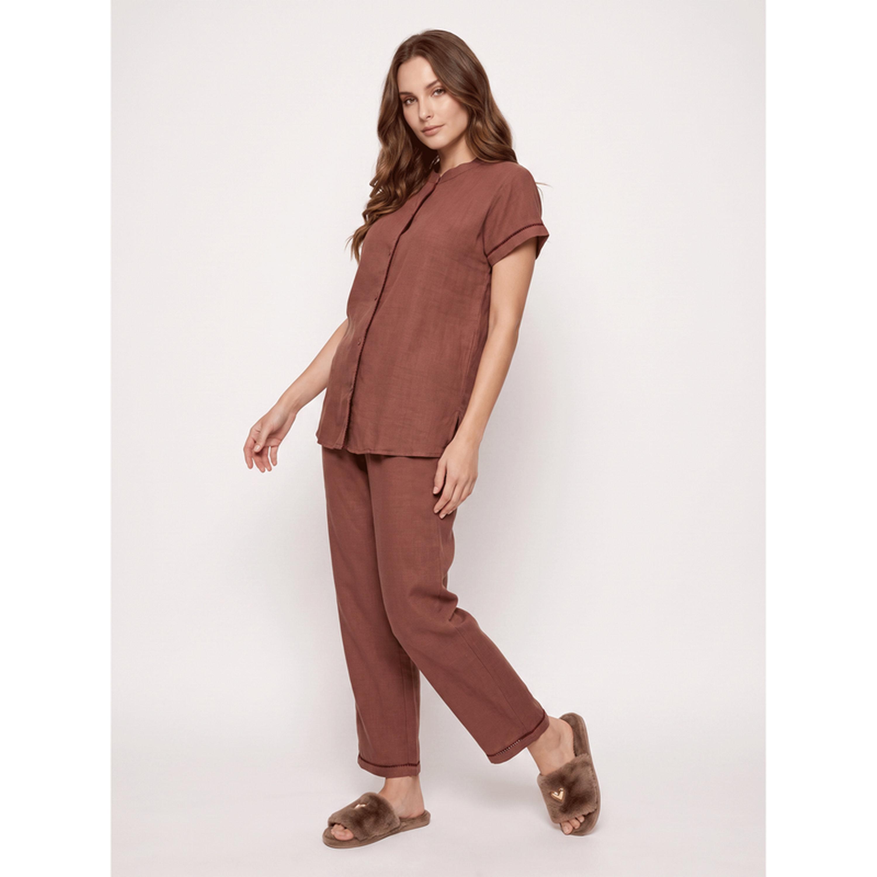 ميش - بيجاما بأكمام قصيرة بلون الصدأ-women-clothing-nightwear-pyjamas-longsets-image-2