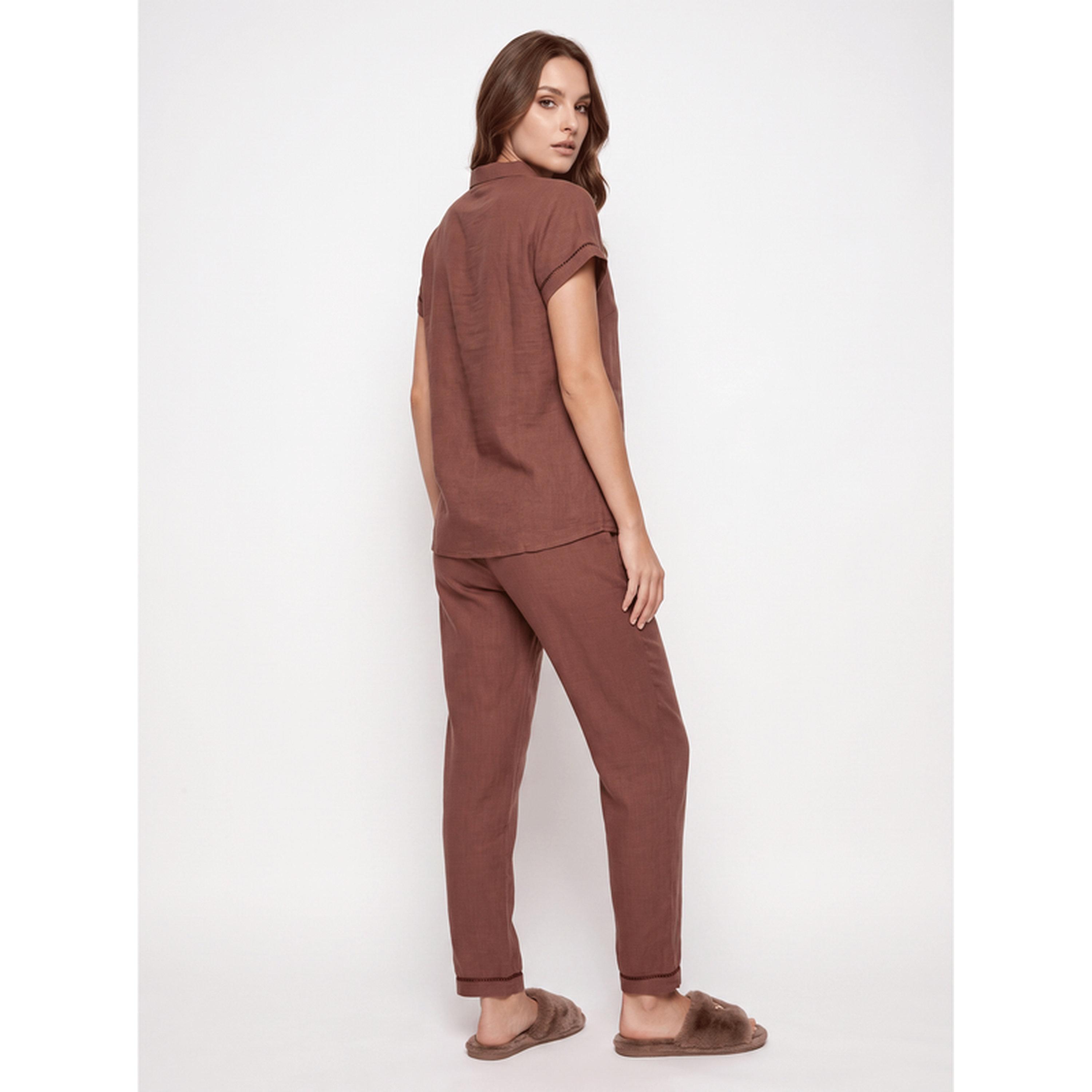ميش - بيجاما بأكمام قصيرة بلون الصدأ-women-clothing-nightwear-pyjamas-longsets-image-4