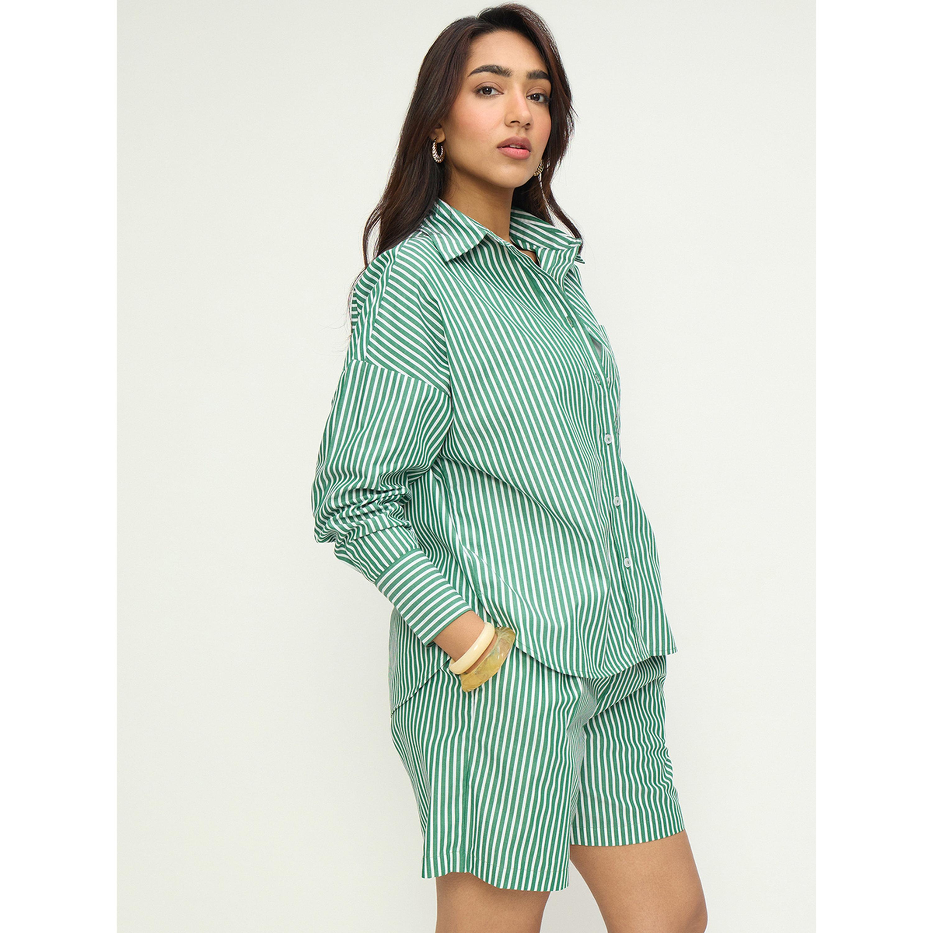 Femmella X Styli Green Stripe Shirt Co-Ord Set-women-clothing-coordsets-image-3