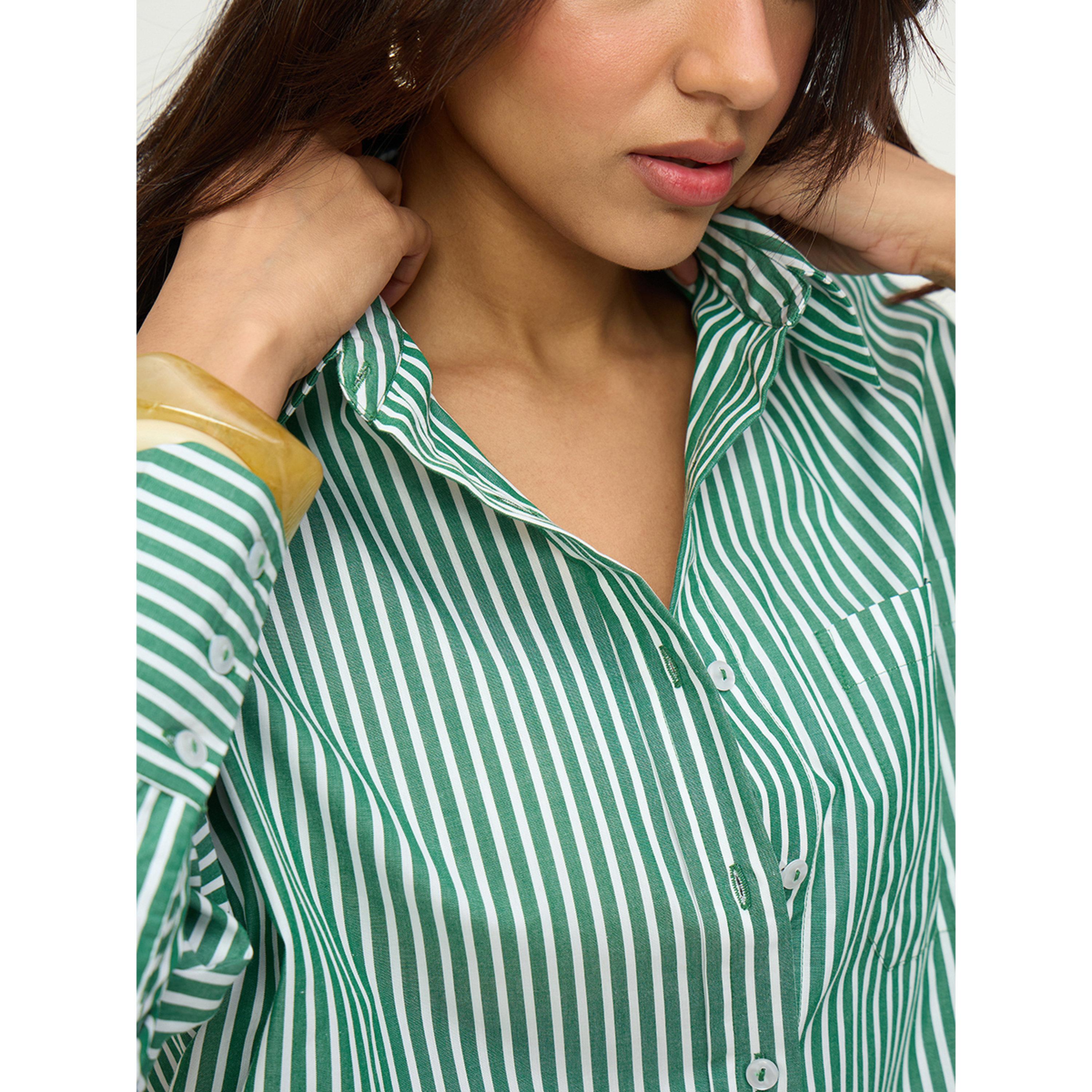 Femmella X Styli Green Stripe Shirt Co-Ord Set-women-clothing-coordsets-image-5