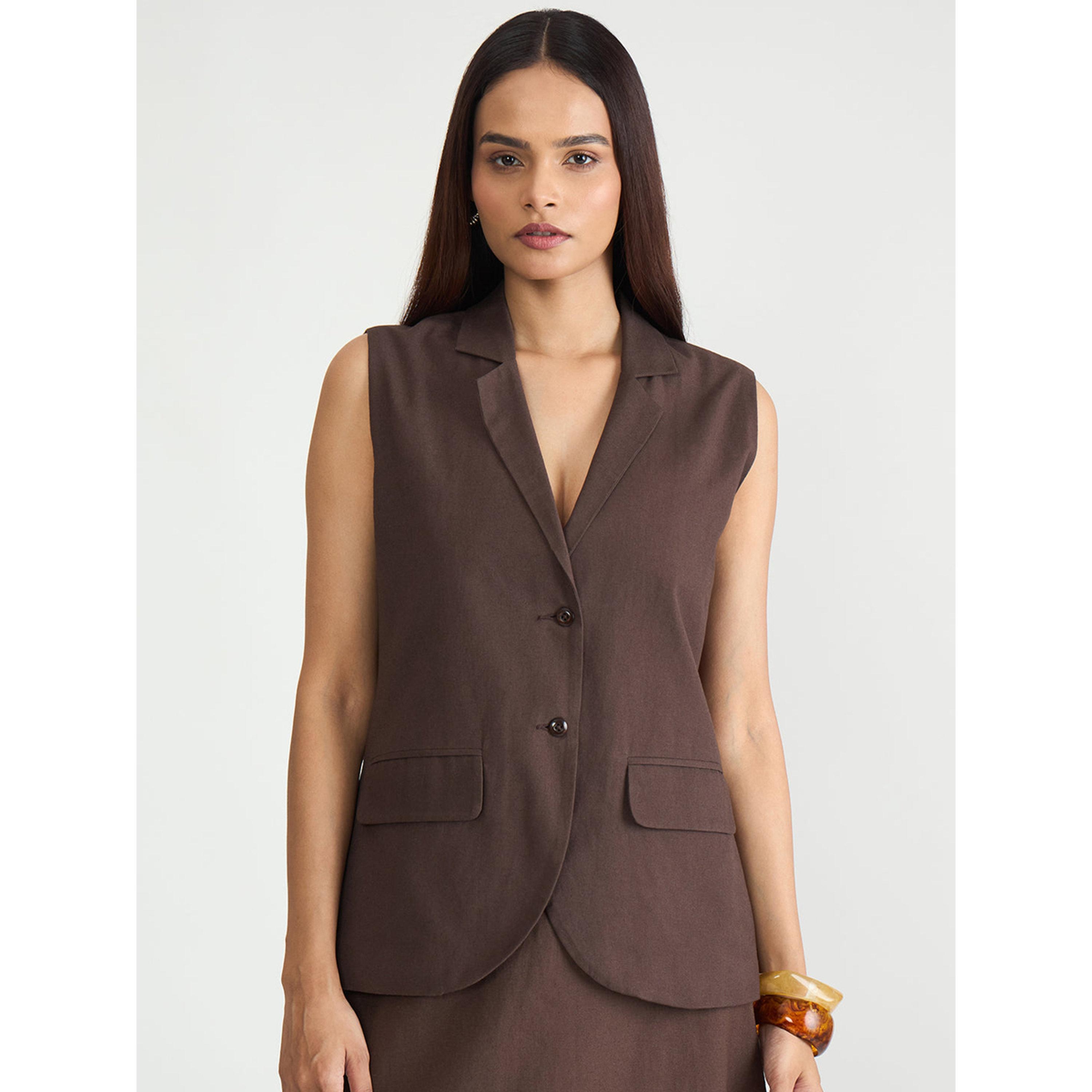 بليزر صدرية طويل بأزرار بني قهوة-women-clothing-coatsandjackets-blazers-image-1
