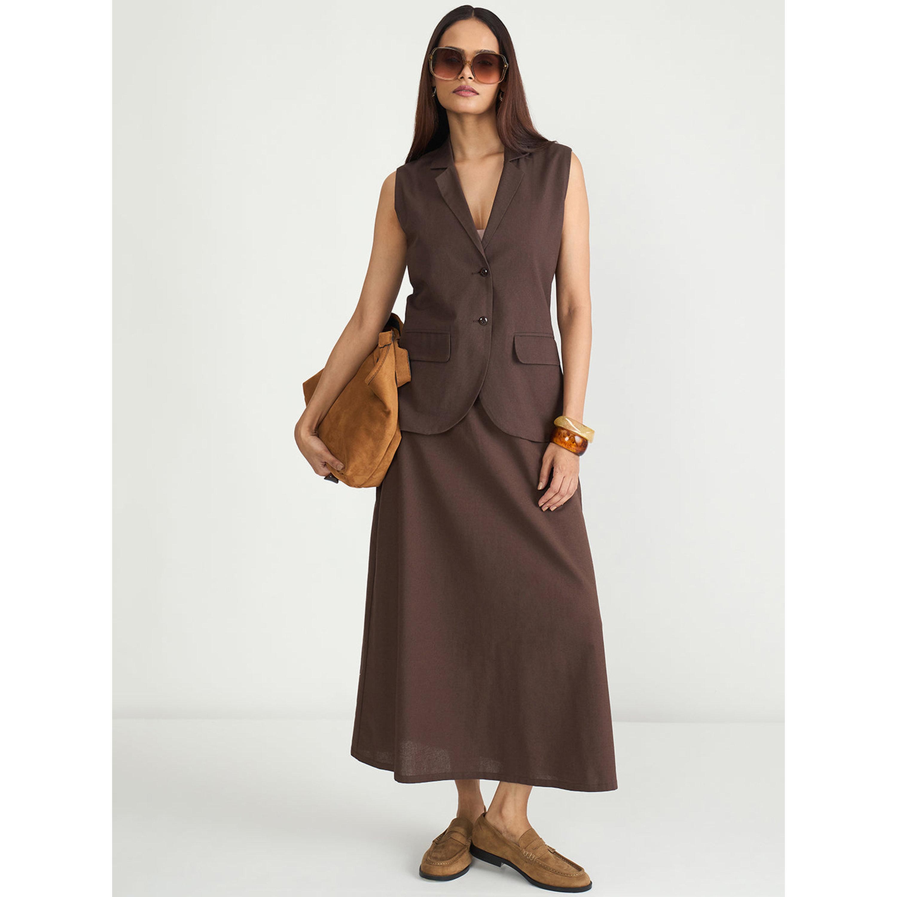 بليزر صدرية طويل بأزرار بني قهوة-women-clothing-coatsandjackets-blazers-image-2