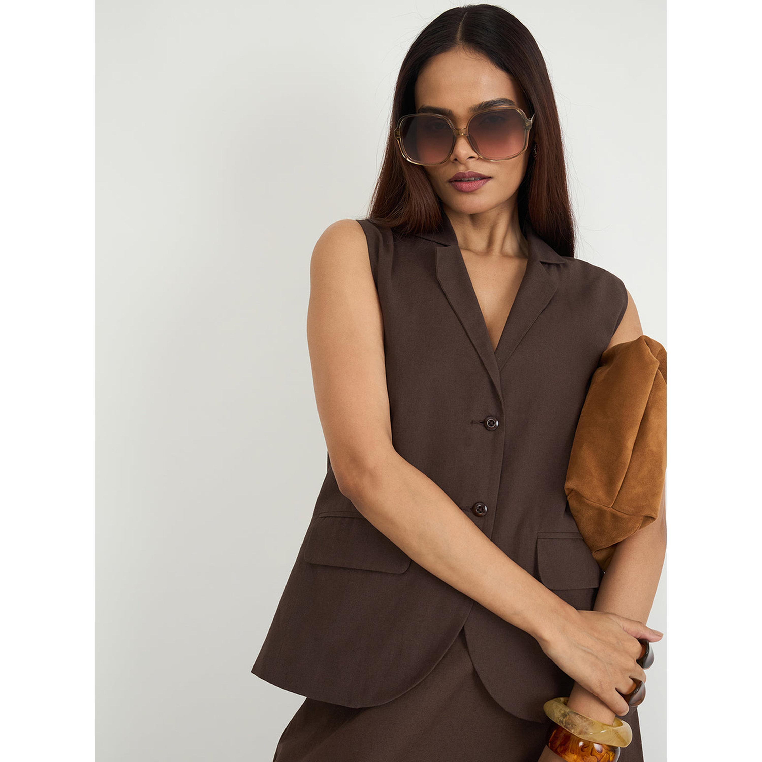 بليزر صدرية طويل بأزرار بني قهوة-women-clothing-coatsandjackets-blazers-image-3