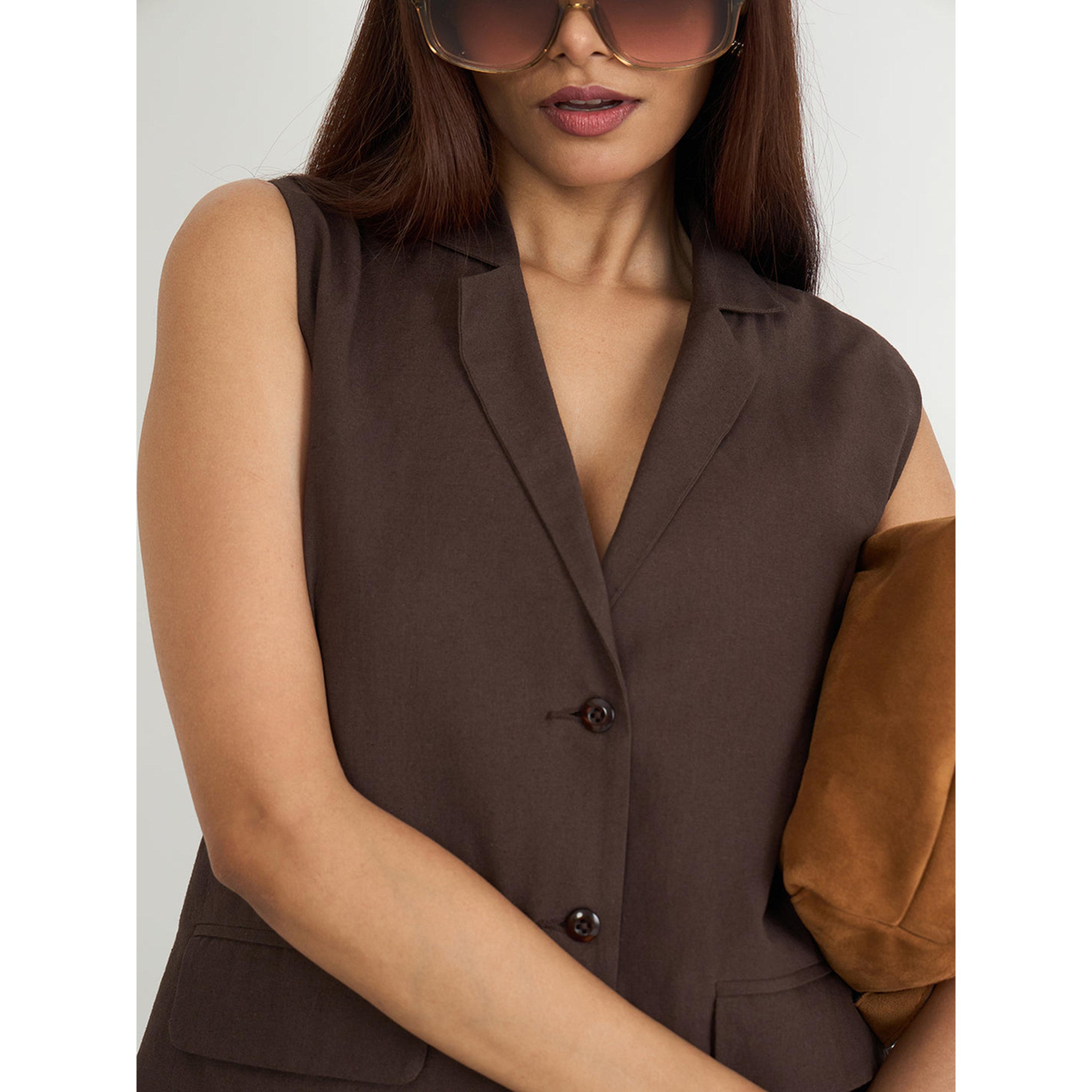 بليزر صدرية طويل بأزرار بني قهوة-women-clothing-coatsandjackets-blazers-image-5