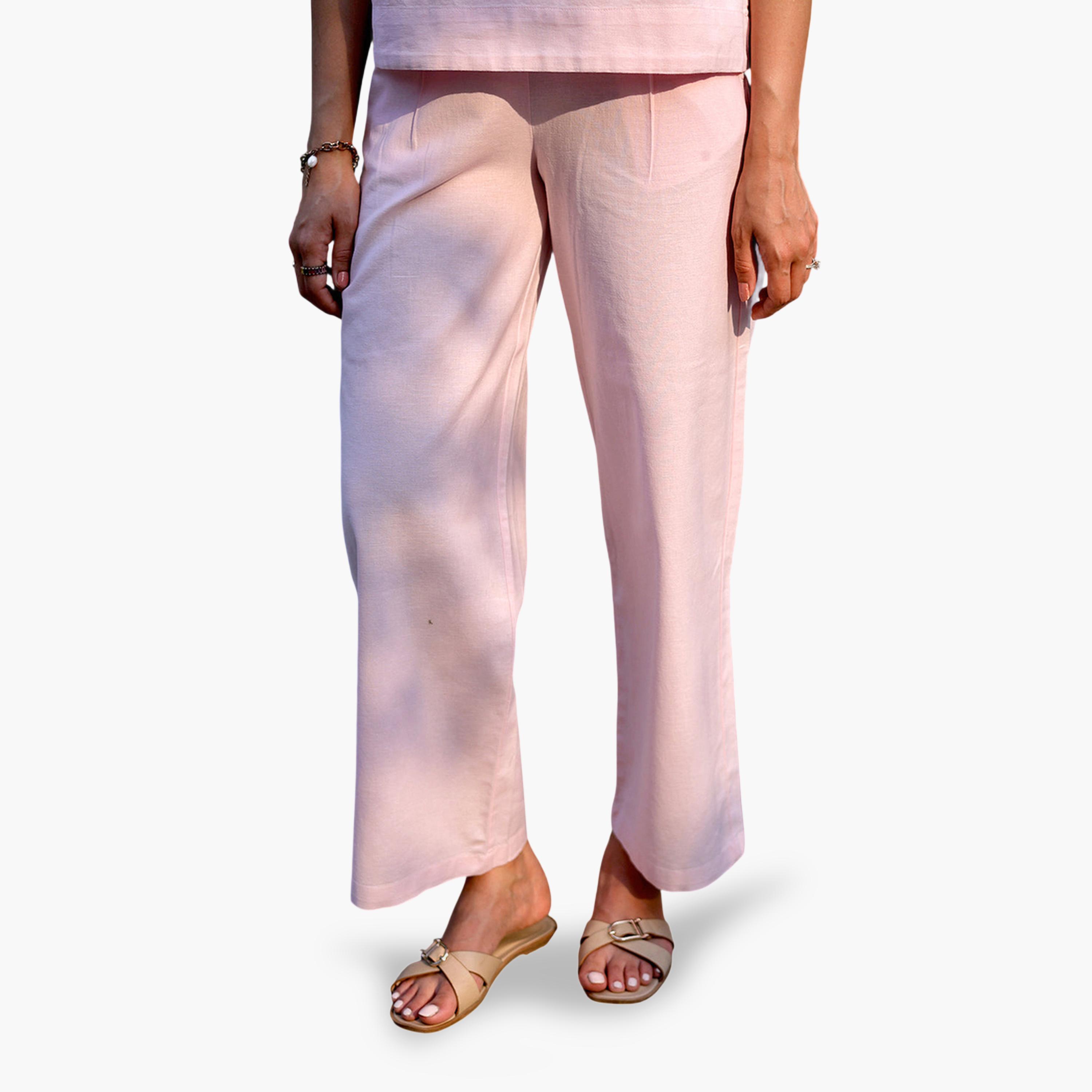 Femmella X Styli Rose Pink Linen Blend Straight Trousers-women-clothing-joggers-image-1