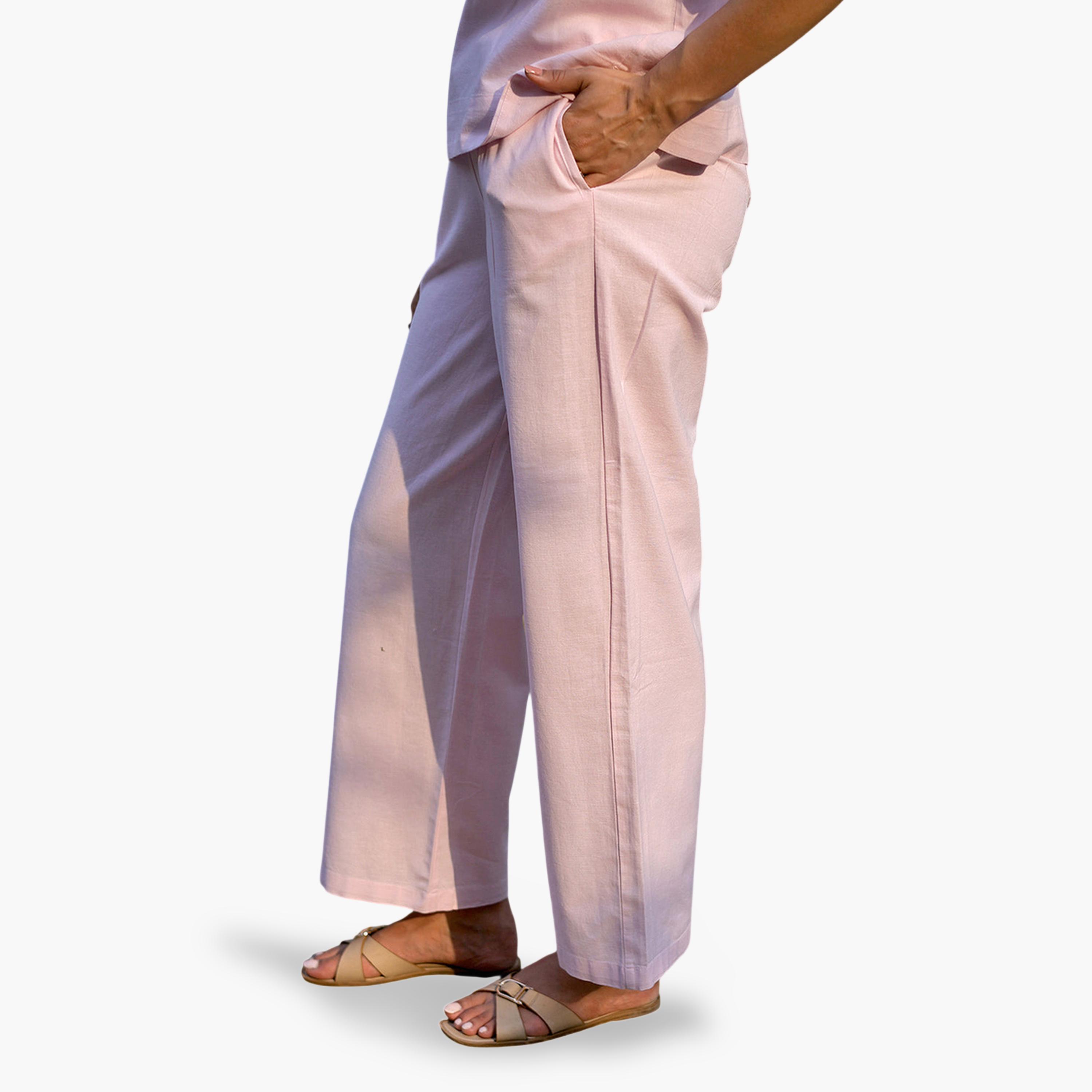 Femmella X Styli Rose Pink Linen Blend Straight Trousers-women-clothing-joggers-image-3
