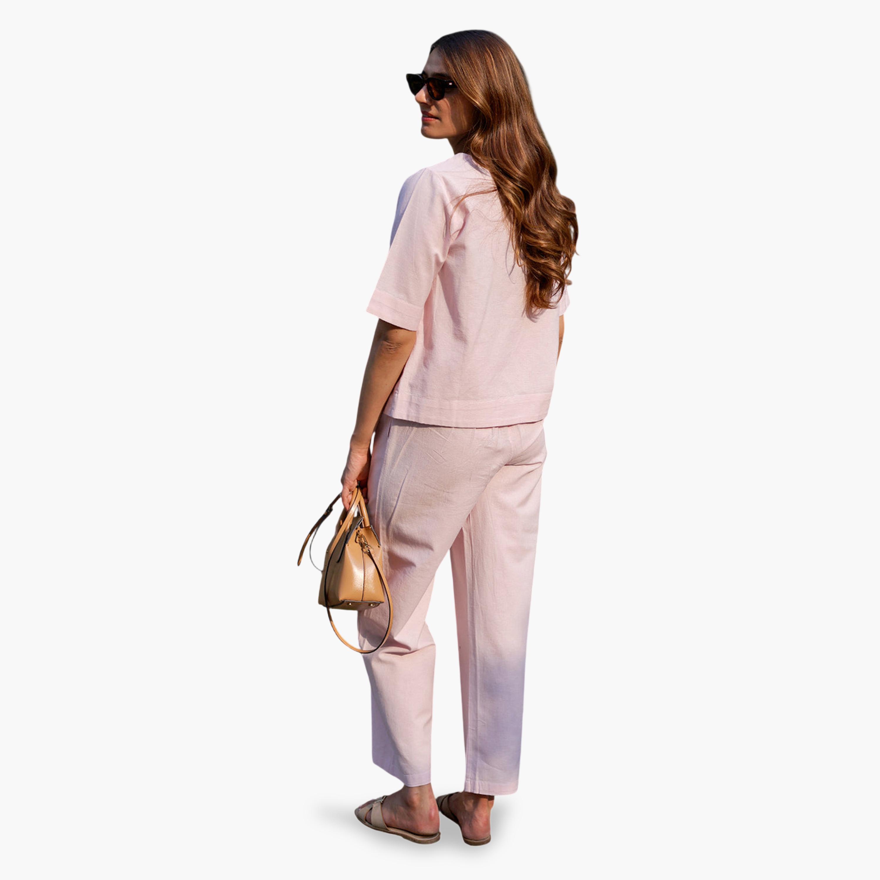 Femmella X Styli Rose Pink Linen Blend Straight Trousers-women-clothing-joggers-image-4