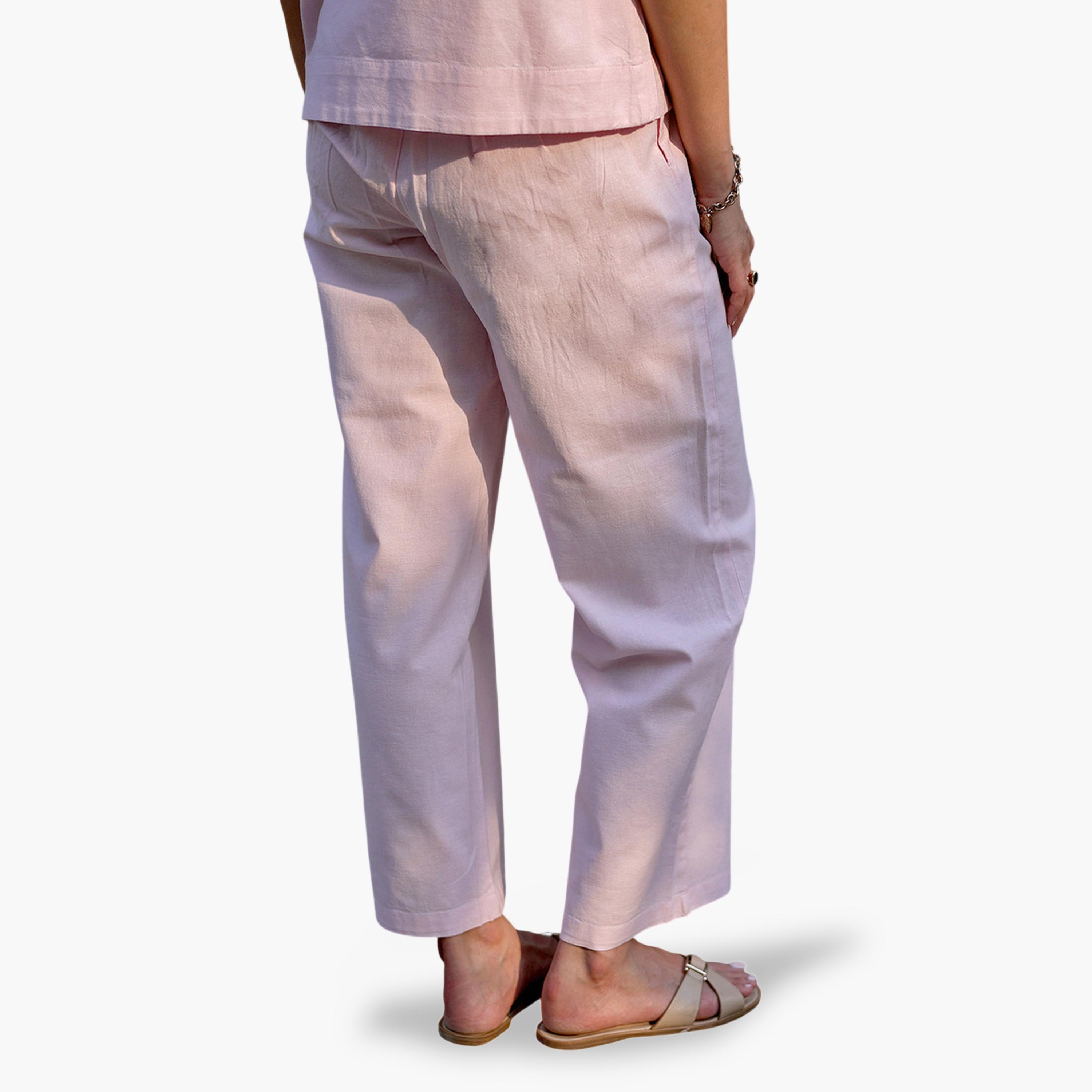 Femmella X Styli Rose Pink Linen Blend Straight Trousers-women-clothing-joggers-image-6