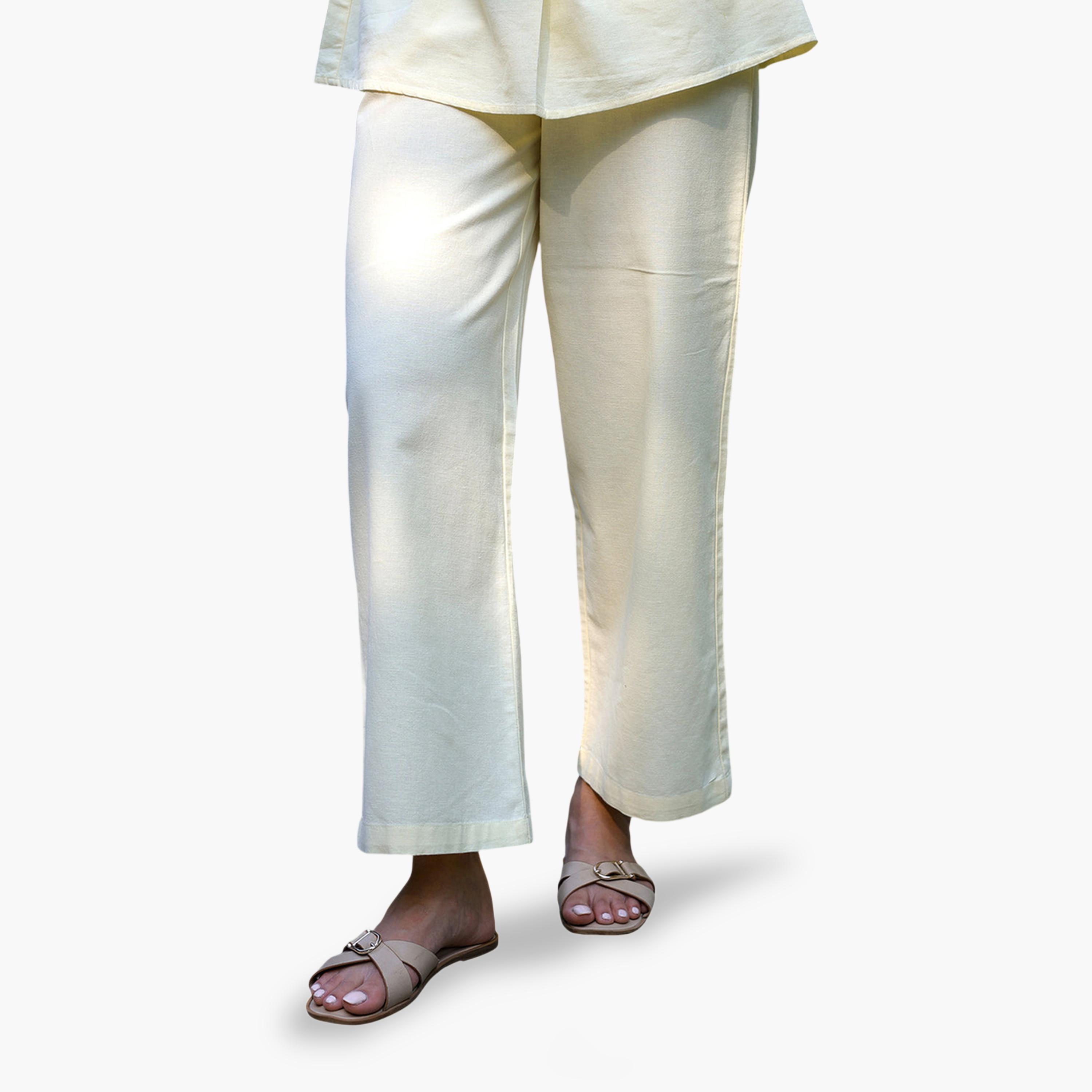 Femmella X Styli Pale Yellow Linen Blend Wide-Leg Trousers-women-clothing-joggers-image-1