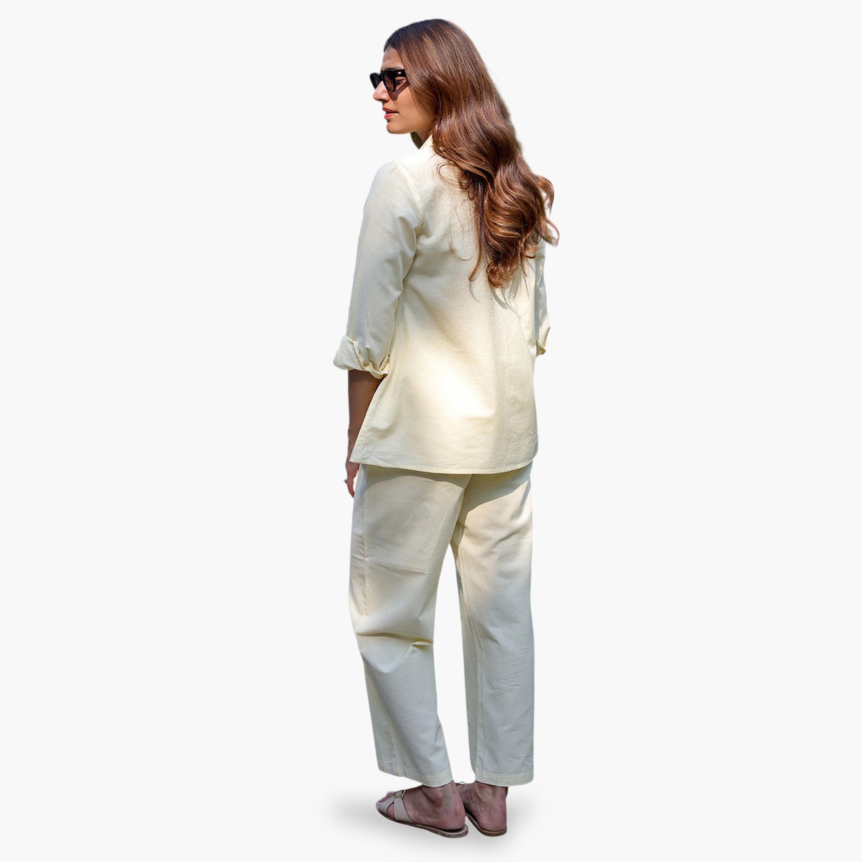 Femmella X Styli Pale Yellow Linen Blend Wide-Leg Trousers-women-clothing-joggers-image-5