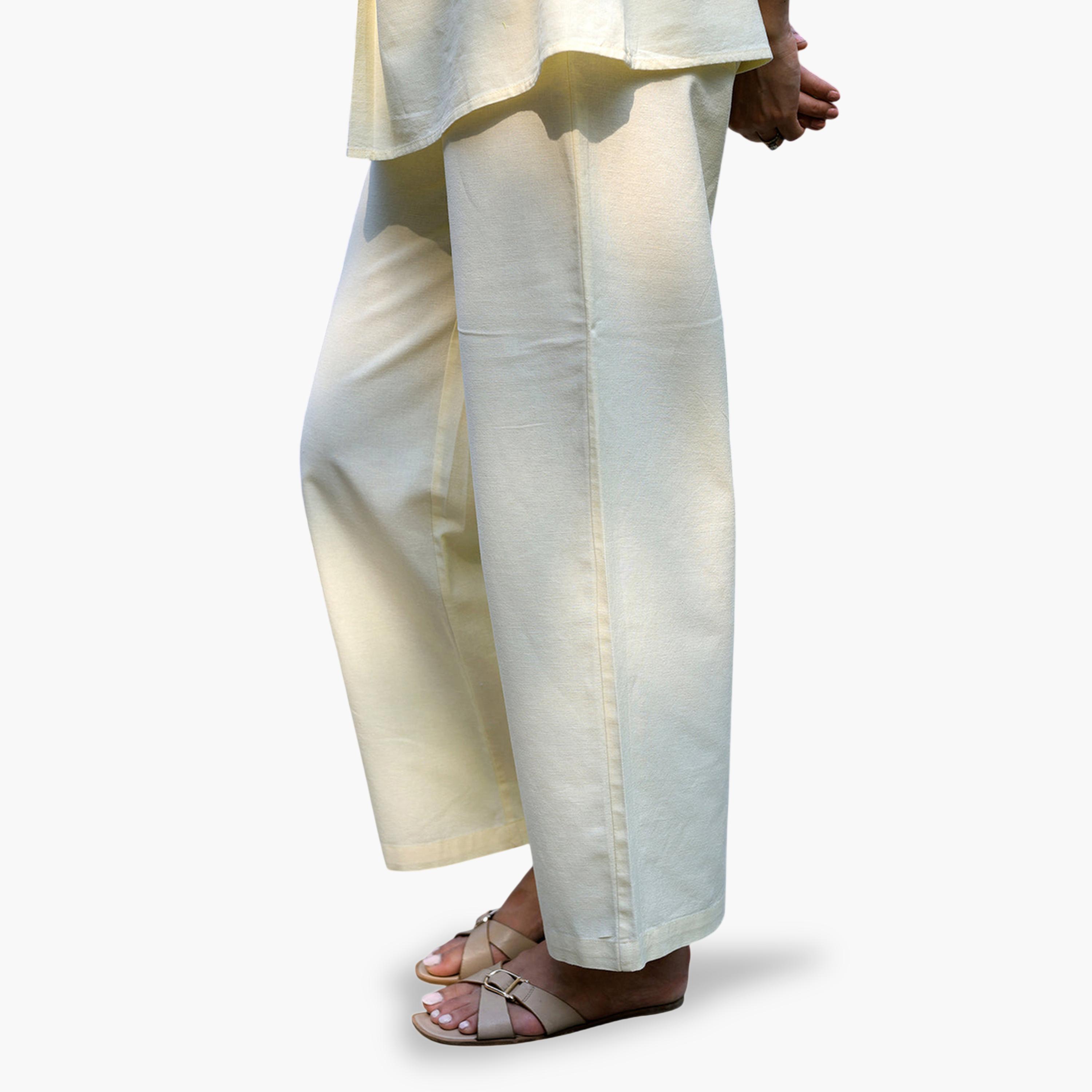 Femmella X Styli Pale Yellow Linen Blend Wide-Leg Trousers-women-clothing-joggers-image-6