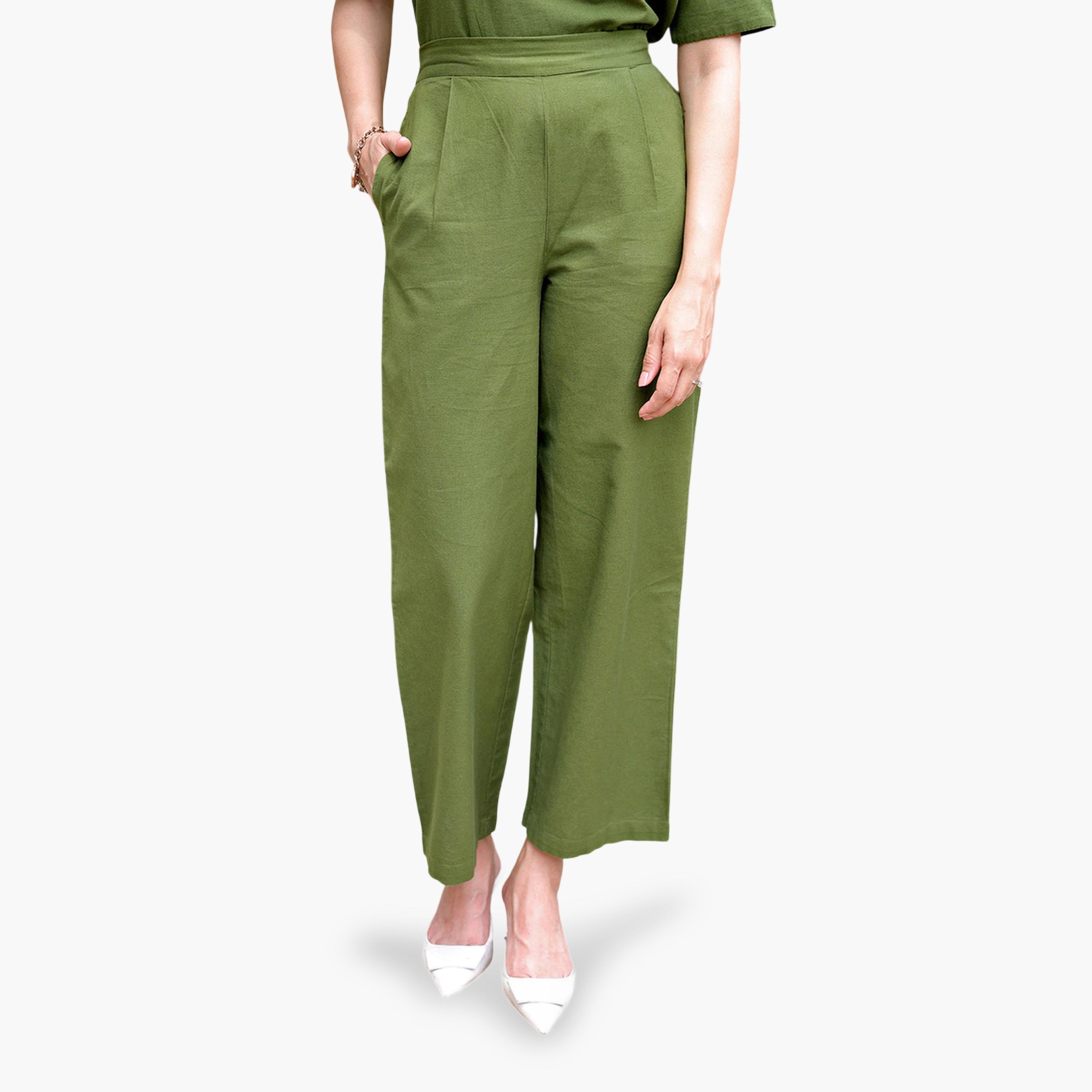 Femmella X Styli Olive Cotton Linen Straight Pants-women-clothing-joggers-image-1