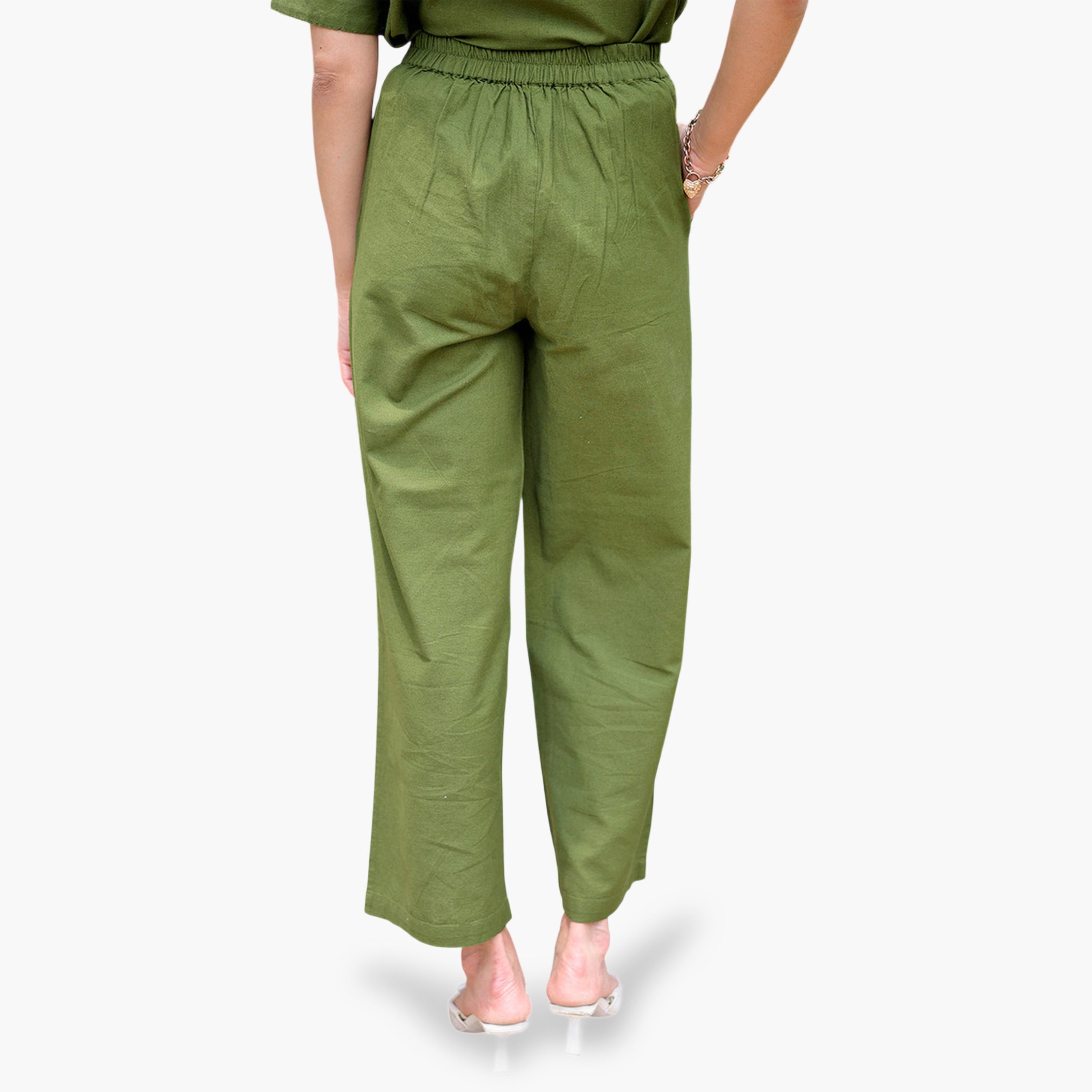 Femmella X Styli Olive Cotton Linen Straight Pants-women-clothing-joggers-image-5