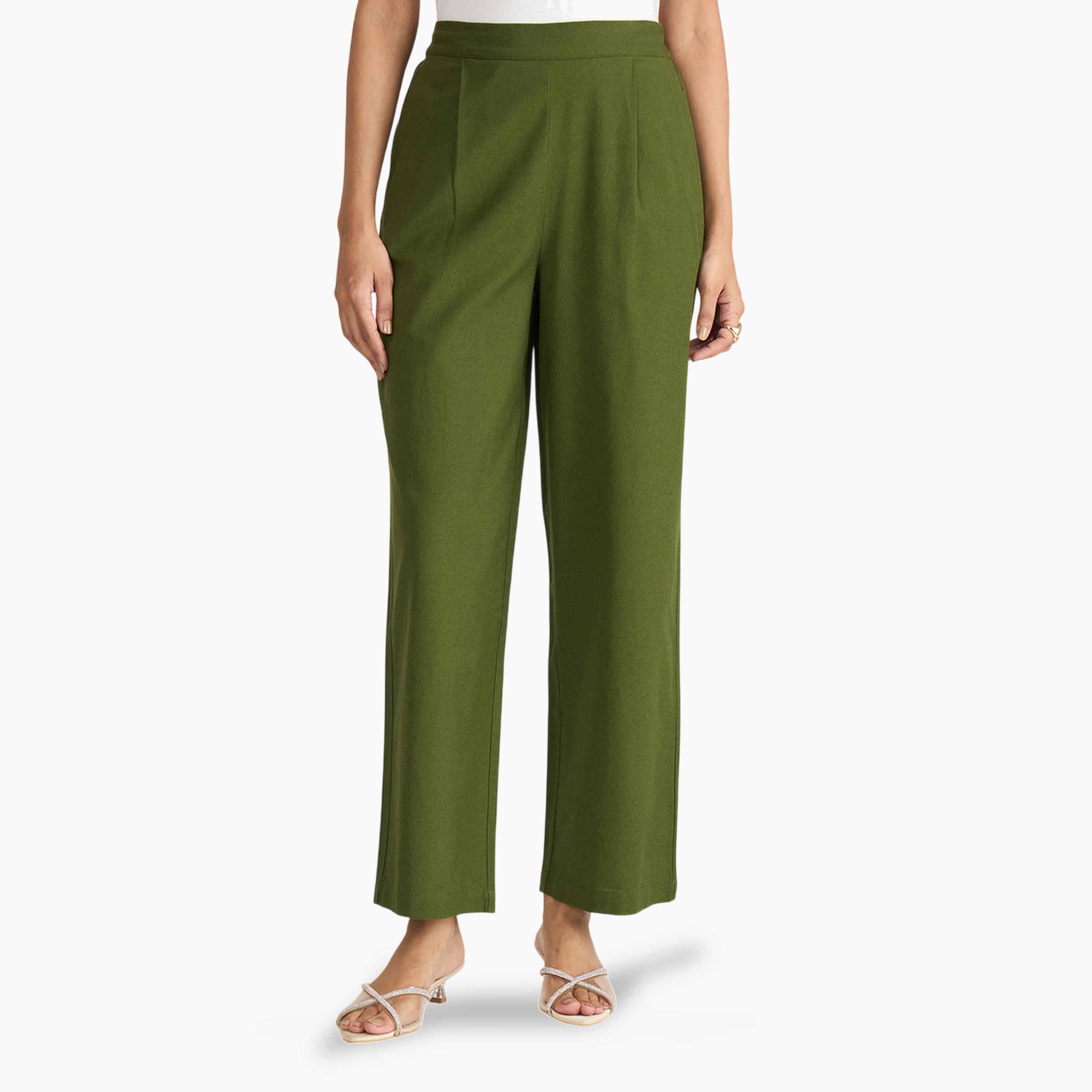 Femmella X Styli Olive Cotton Linen Straight Pants-women-clothing-joggers-image-6