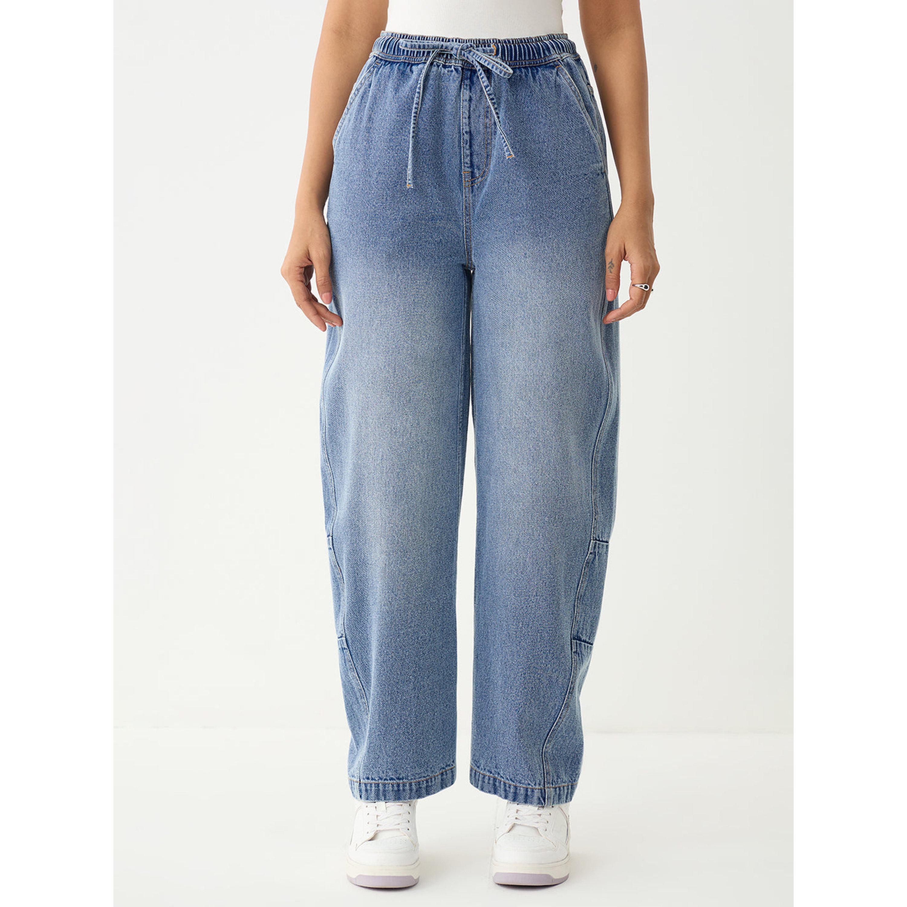 Femmella X Styli Light Blue Mid-Rise Straight-Leg Drawstring Jeans-women-clothing-jeans-image-1