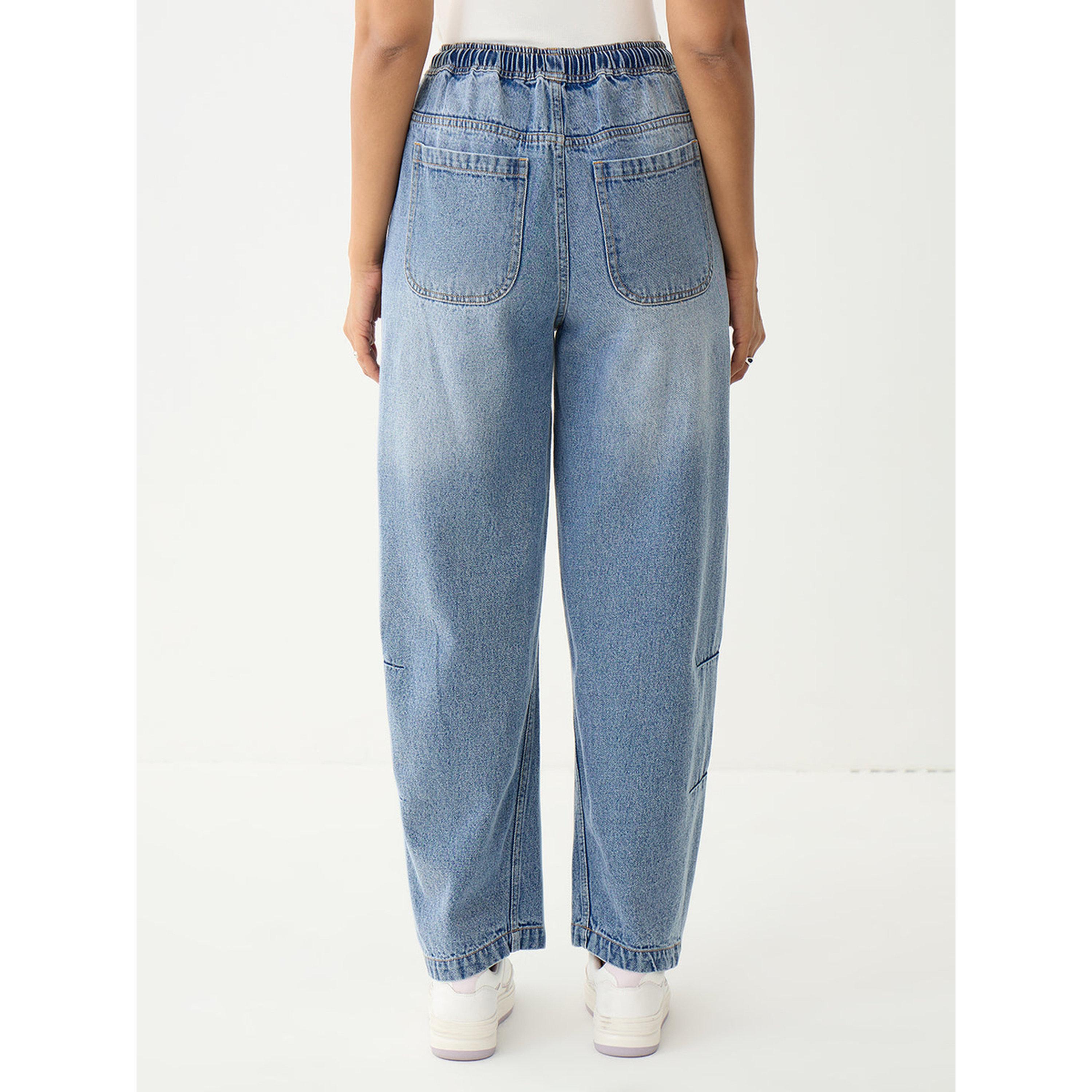 Femmella X Styli Light Blue Mid-Rise Straight-Leg Drawstring Jeans-women-clothing-jeans-image-5