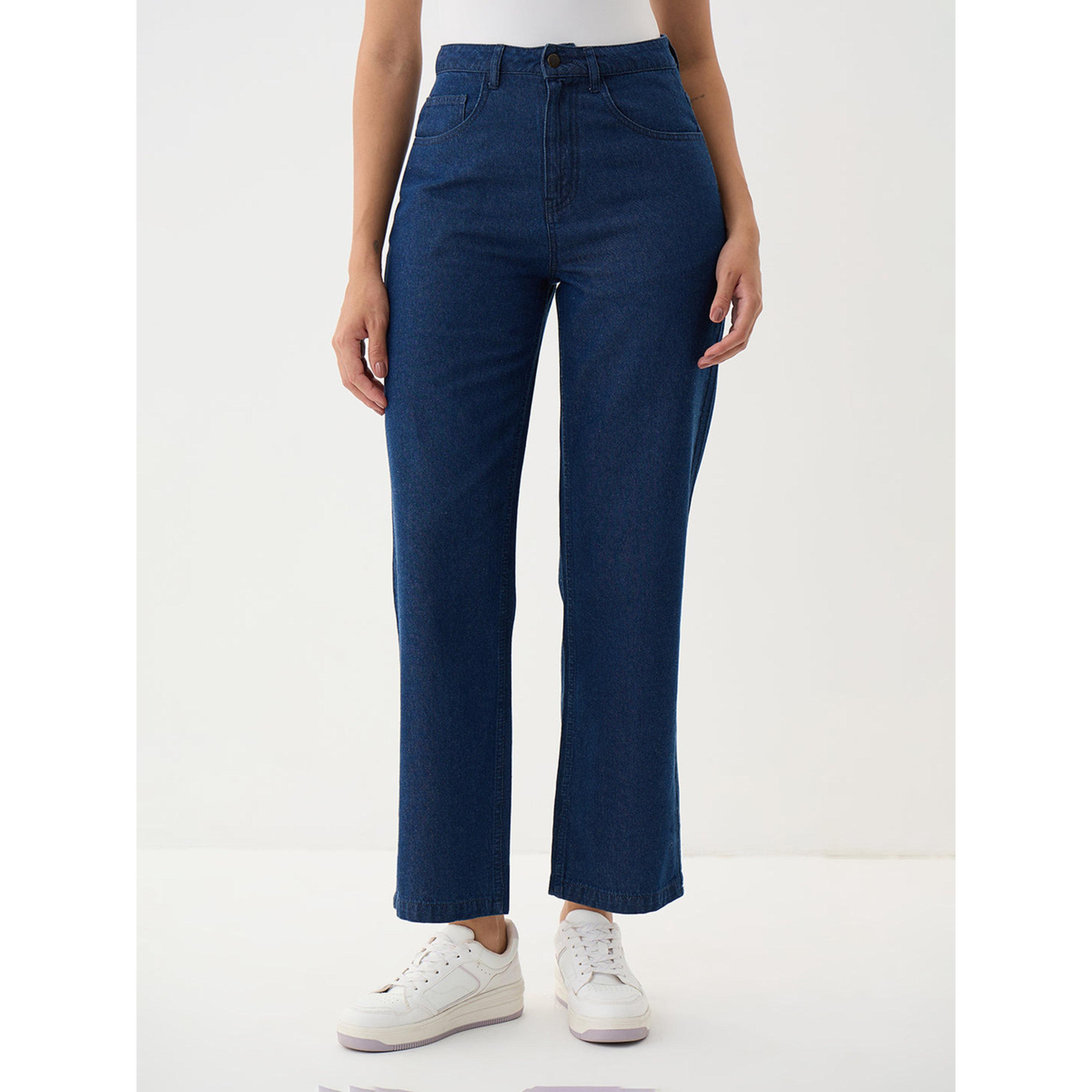 فيميلا × ستايلي - بنطال جينز أزرق داكن متوسط ​​الارتفاع بقصة مستقيمة-women-clothing-jeans-image-1