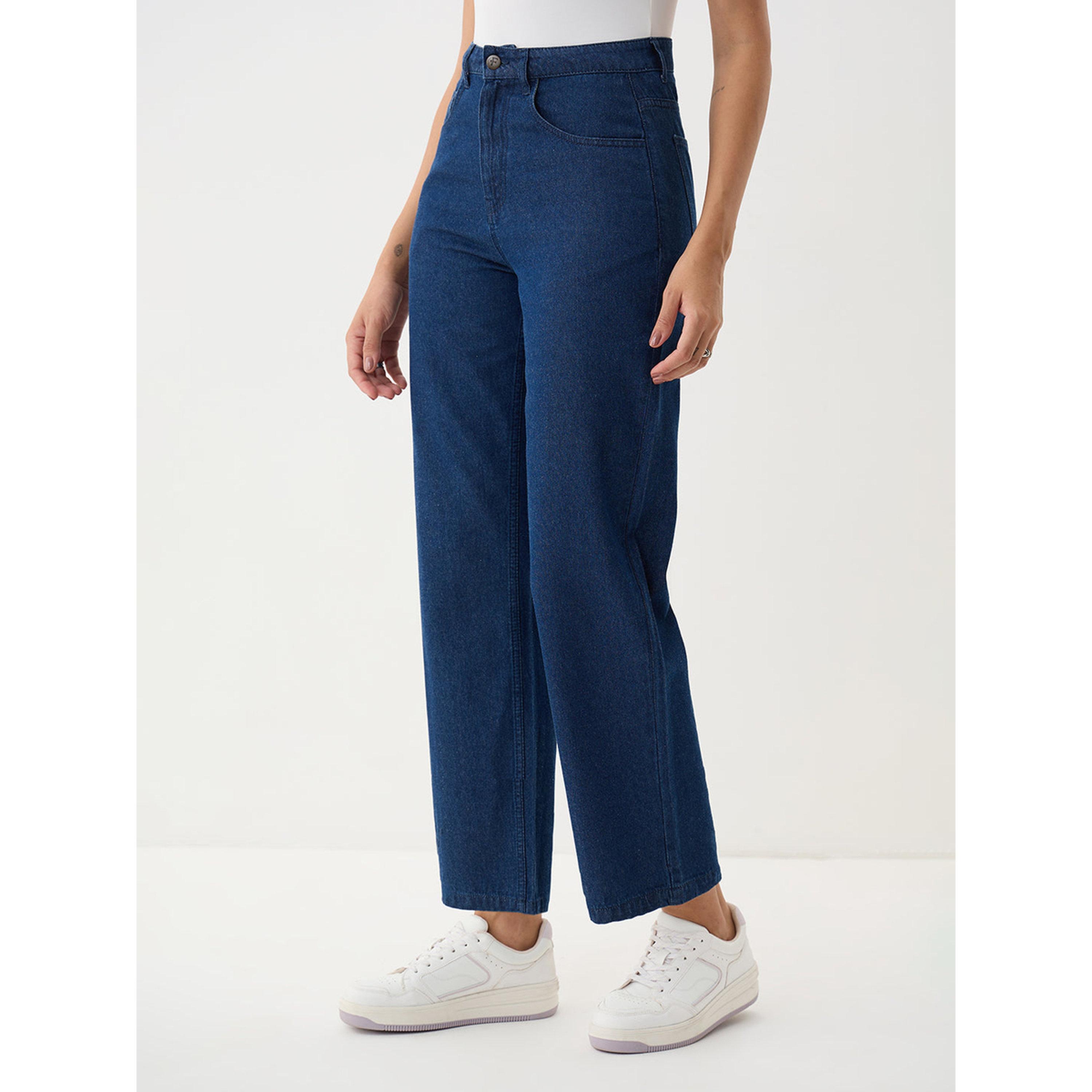 فيميلا × ستايلي - بنطال جينز أزرق داكن متوسط ​​الارتفاع بقصة مستقيمة-women-clothing-jeans-image-4