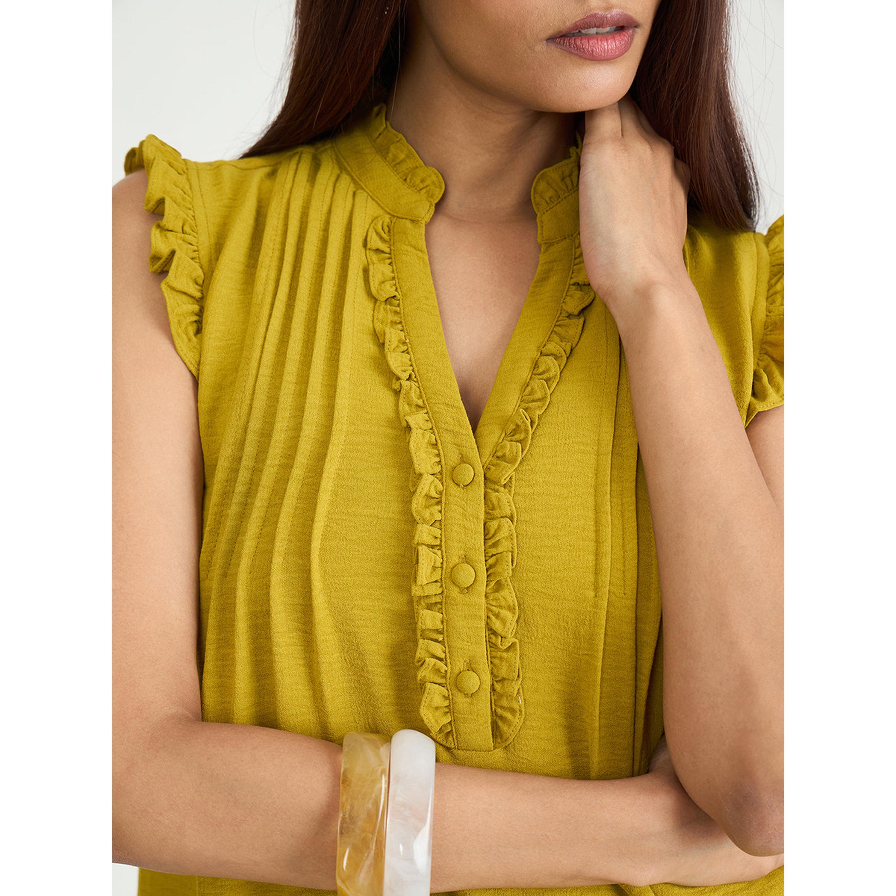 فيميلا × ستايلي - بلوزة بدون أكمام بلون الخردل مع ثنيات دقيقة-women-clothing-shirtsandblouses-blouses-image-5
