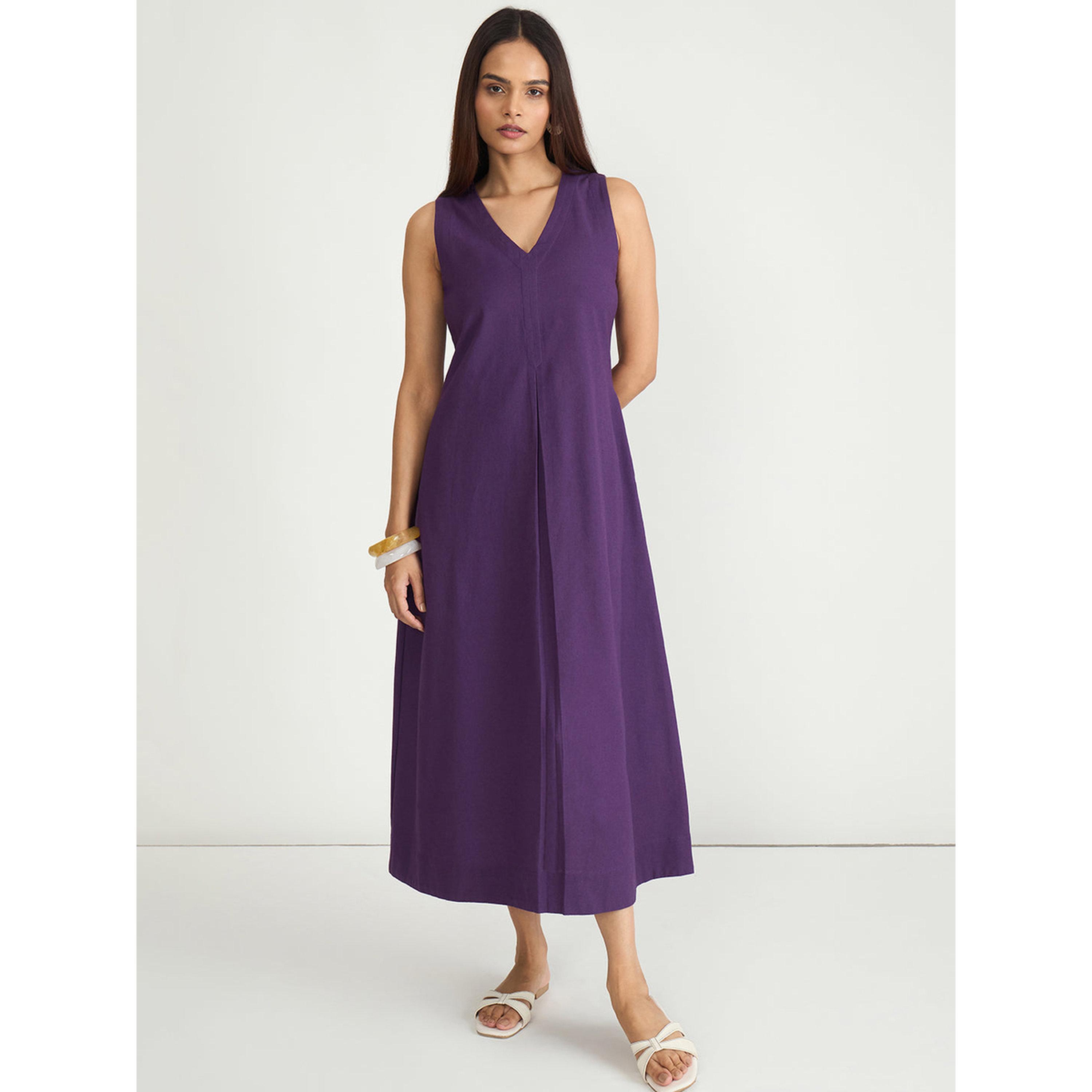 فيميلا × ستايلي - فستان نهاري ماكسي بنفسجي بدون أكمام تصميم A-women-clothing-dresses-image-1