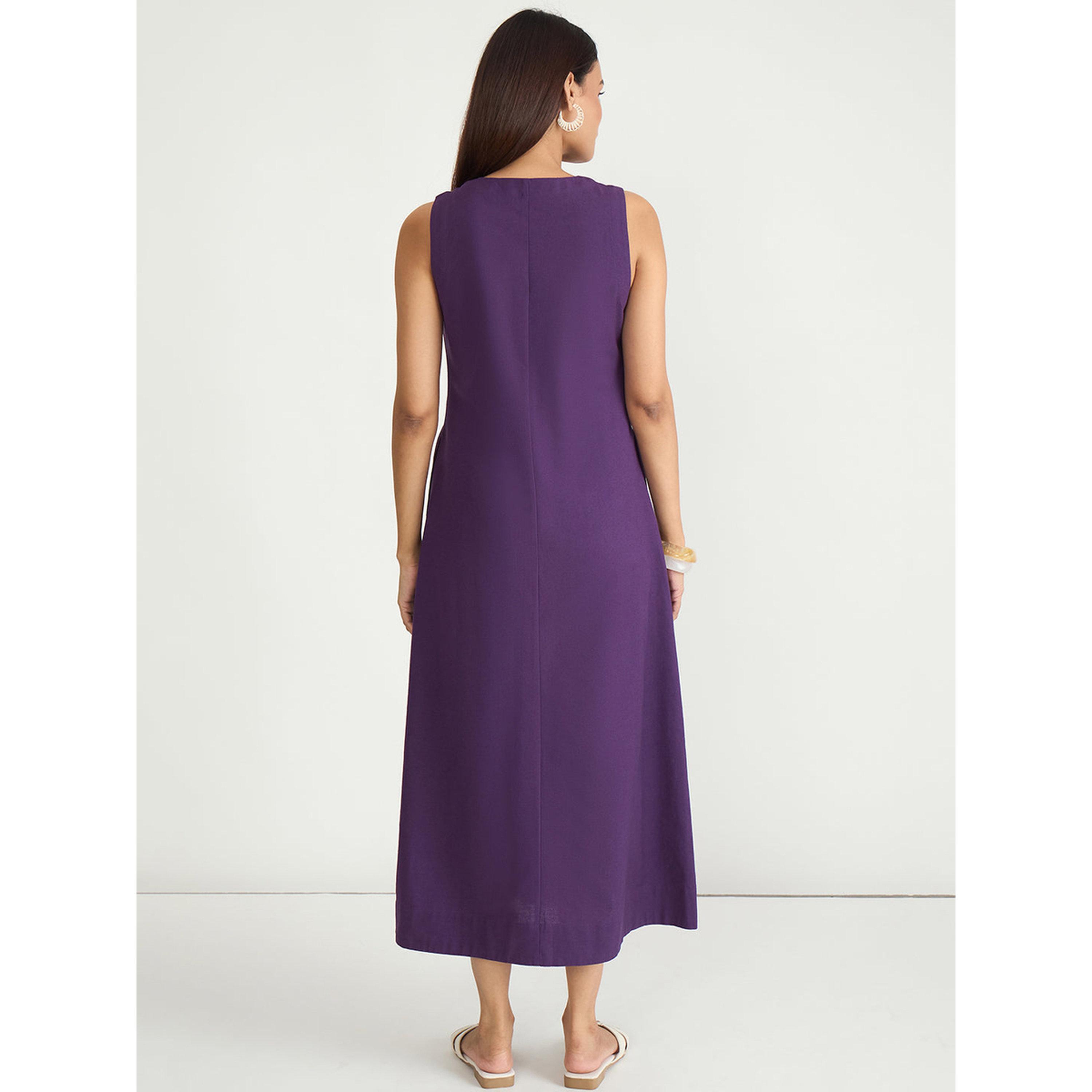 فيميلا × ستايلي - فستان نهاري ماكسي بنفسجي بدون أكمام تصميم A-women-clothing-dresses-image-2